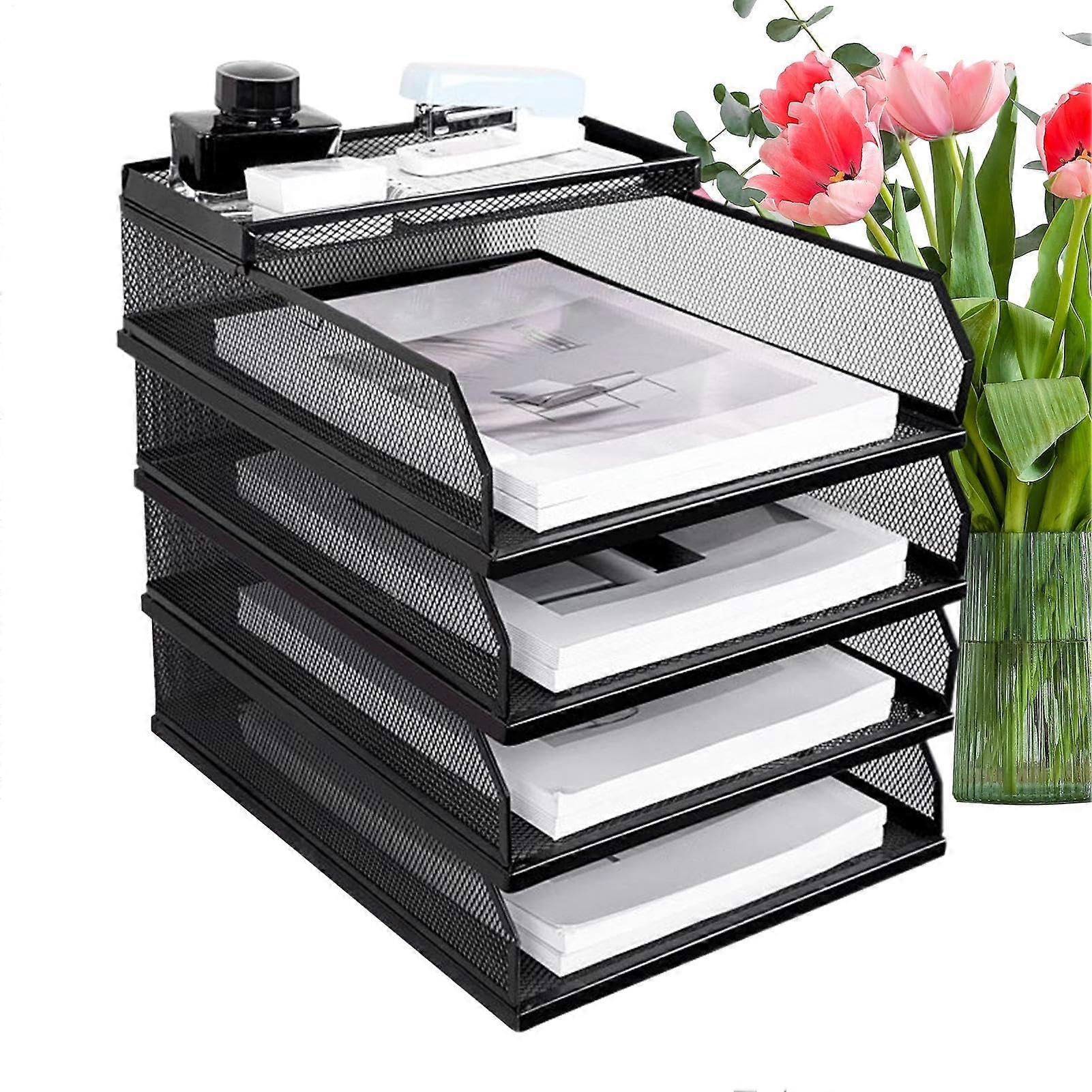 Desk Organizer – Vertical Paper Sorter with 4 Tiers for A4 File Folders, Desktop Document Holder for Office and School