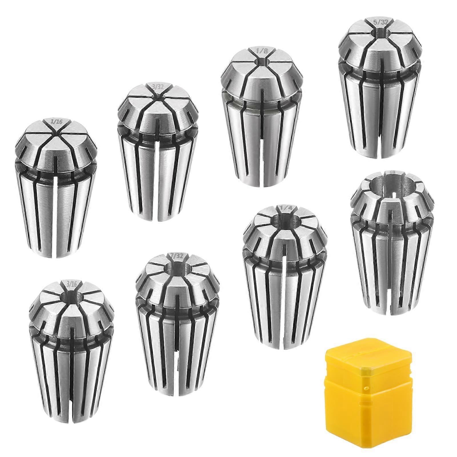 ER16 Spring Collet, 1/16-1/4 Inch Range, 65Mn Tool Steel, Precision Milling Collet Chuck For CNC Engraving, 8-Piece Set