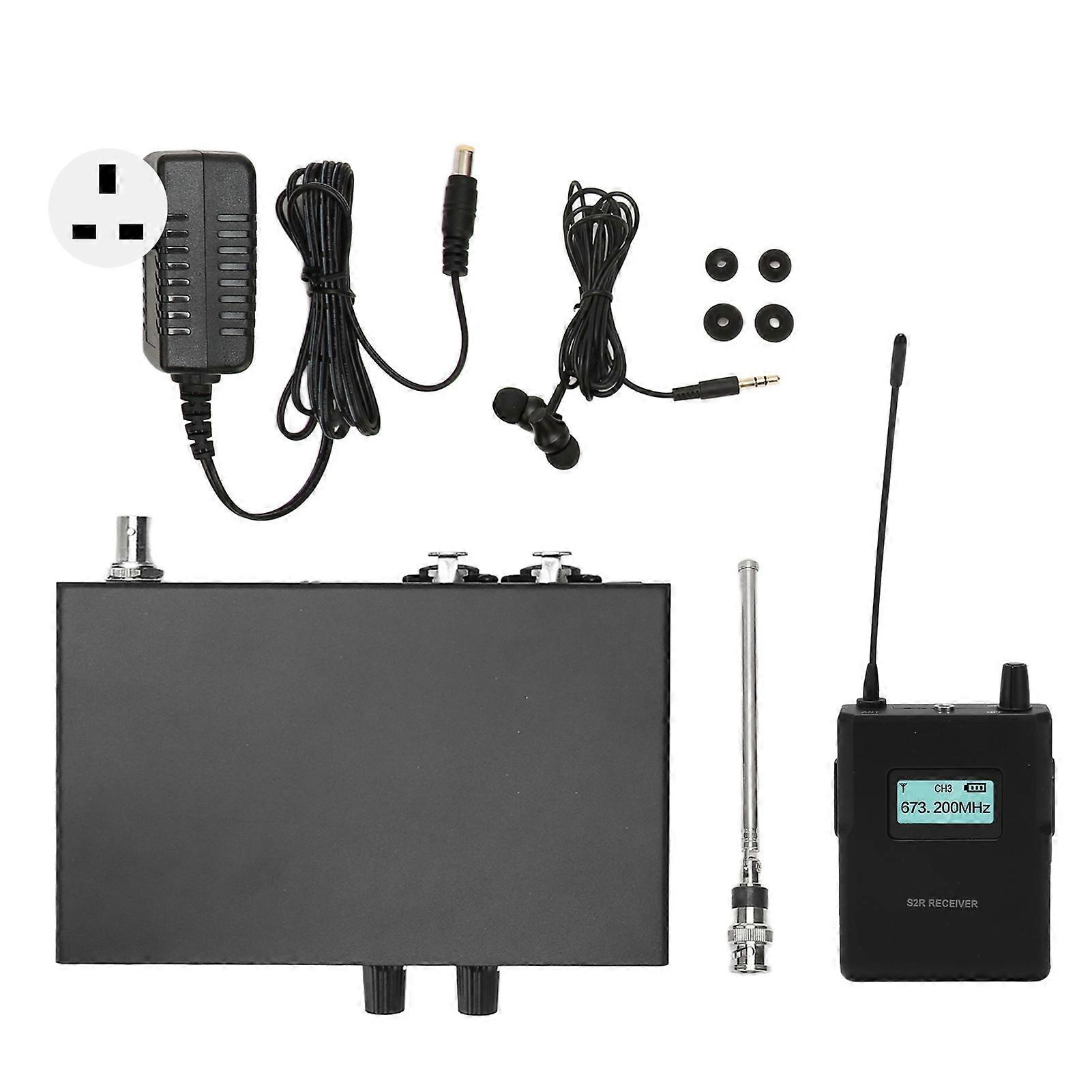 Wireless Stereo Ear Monitor System 526-535MHz for Live Streaming with LCD, UK Plug
