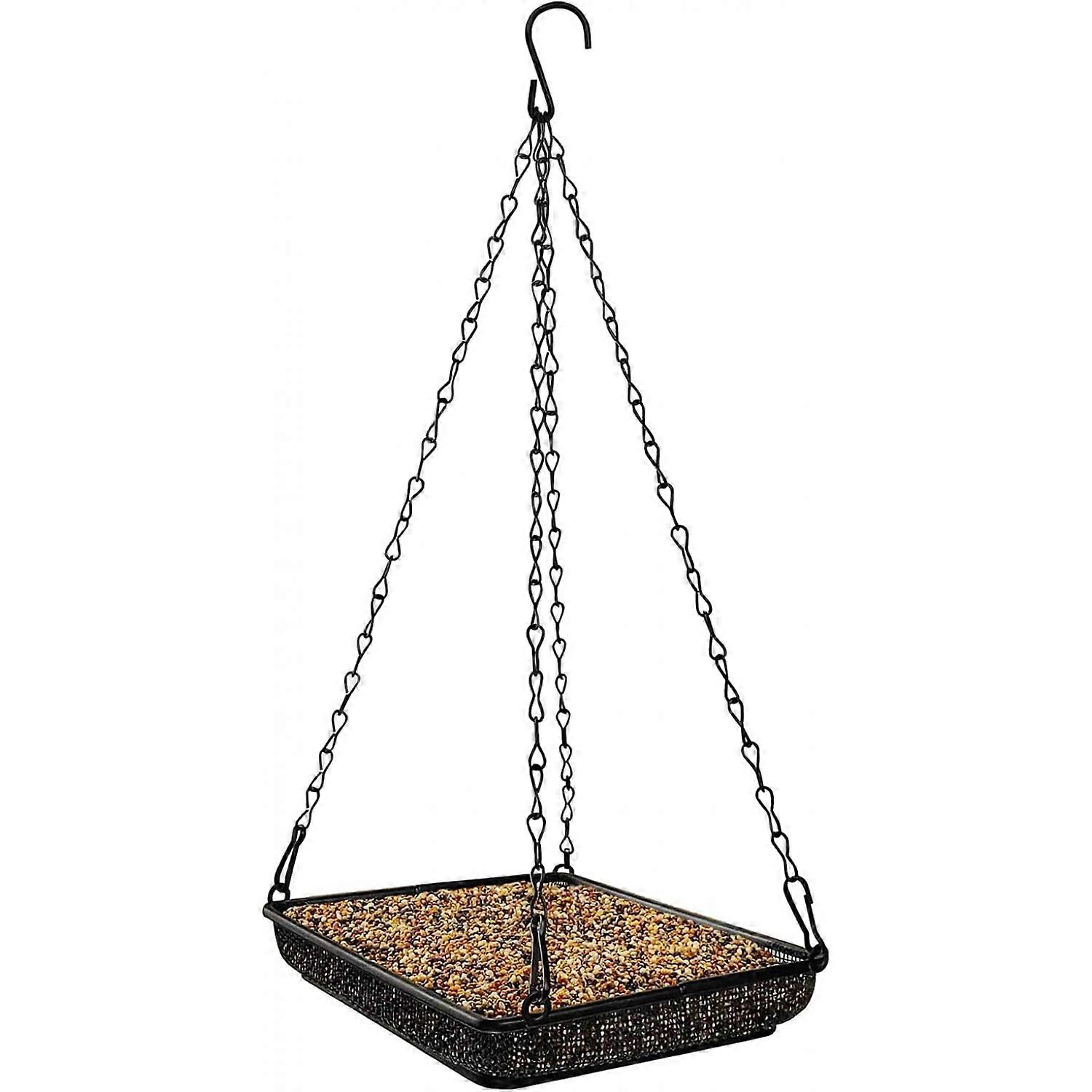 Hanging Metal Mesh Bird Feeder Tray with Durable Chains Outdoor Garden Seed Feeder, Perfect for Attracting Birds, 1 Pack