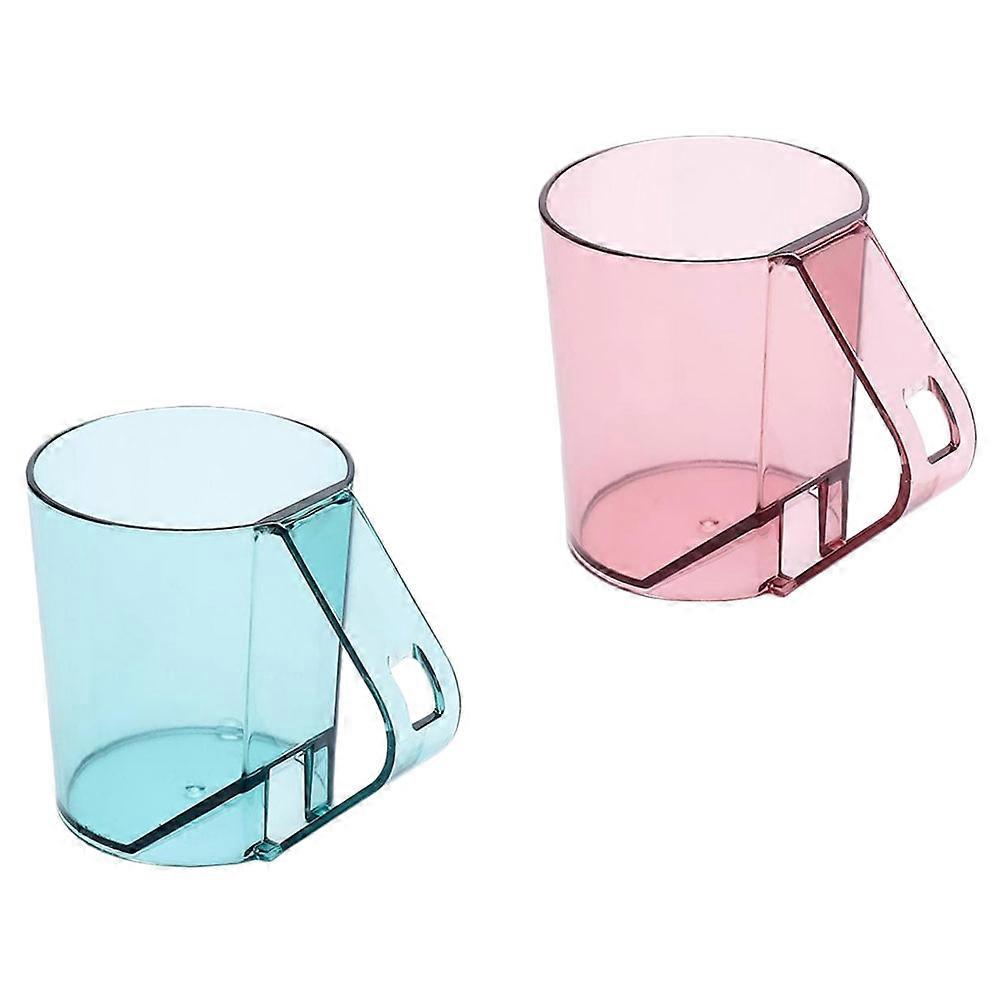 Blue Plastic Washing Cups for Home with NonSlip Handle and Toothbrush Storage 2 Pcs