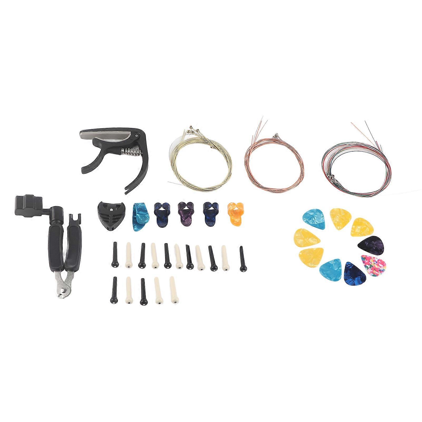 Guitar Accessory Kit 3 Set Metal Strings Bridge Pin Winder Capo Picks Replacement Pack