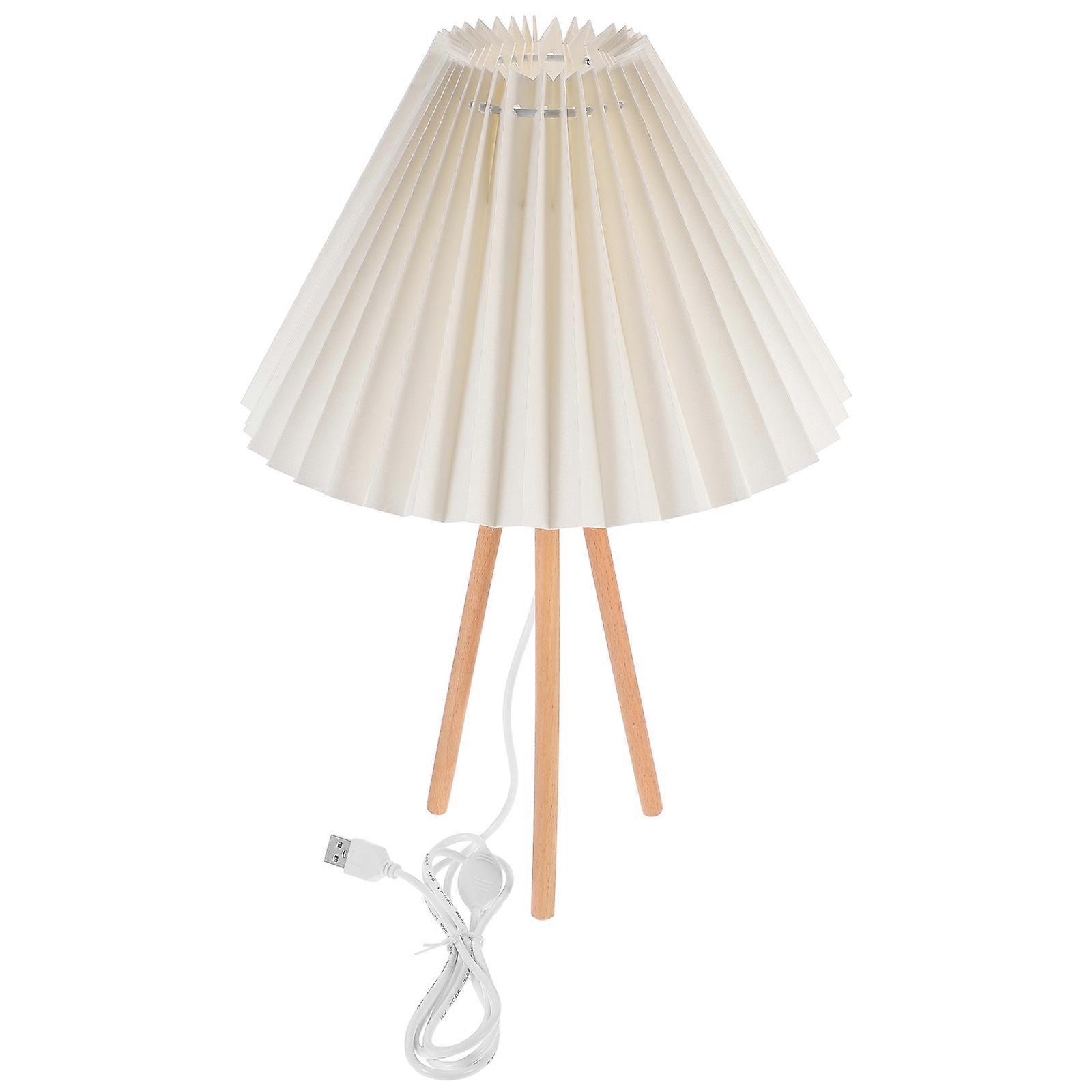 Home Retro Desk Lamp Bedroom Bedside Lamp with Pleat Lampshade 1 Set Tabletop Light