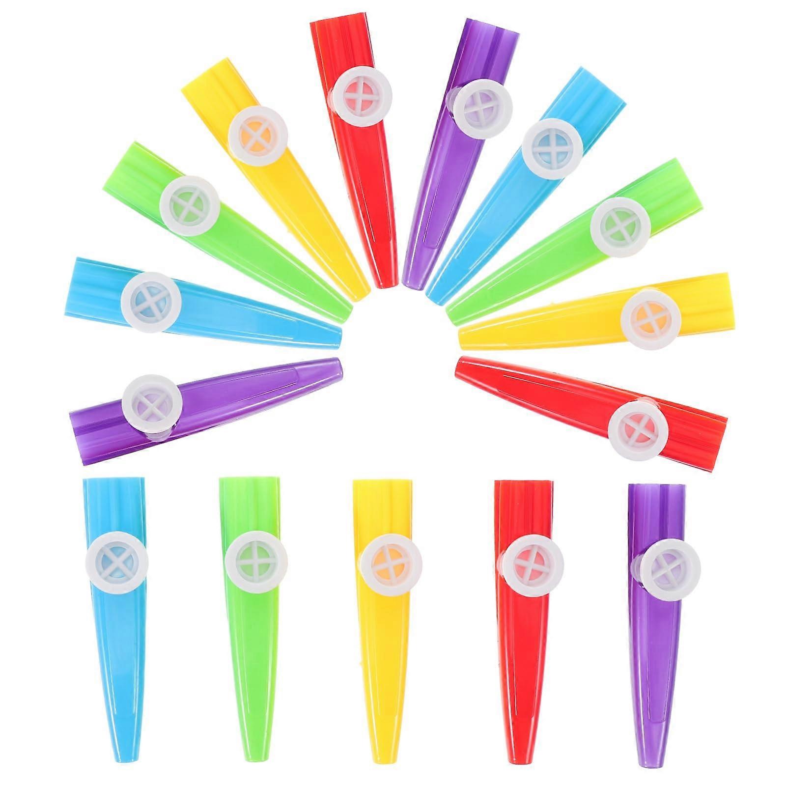 15 colorful plastic kazoos, childfriendly musical instruments for parties, games, and musical activities for beginners and music lovers.