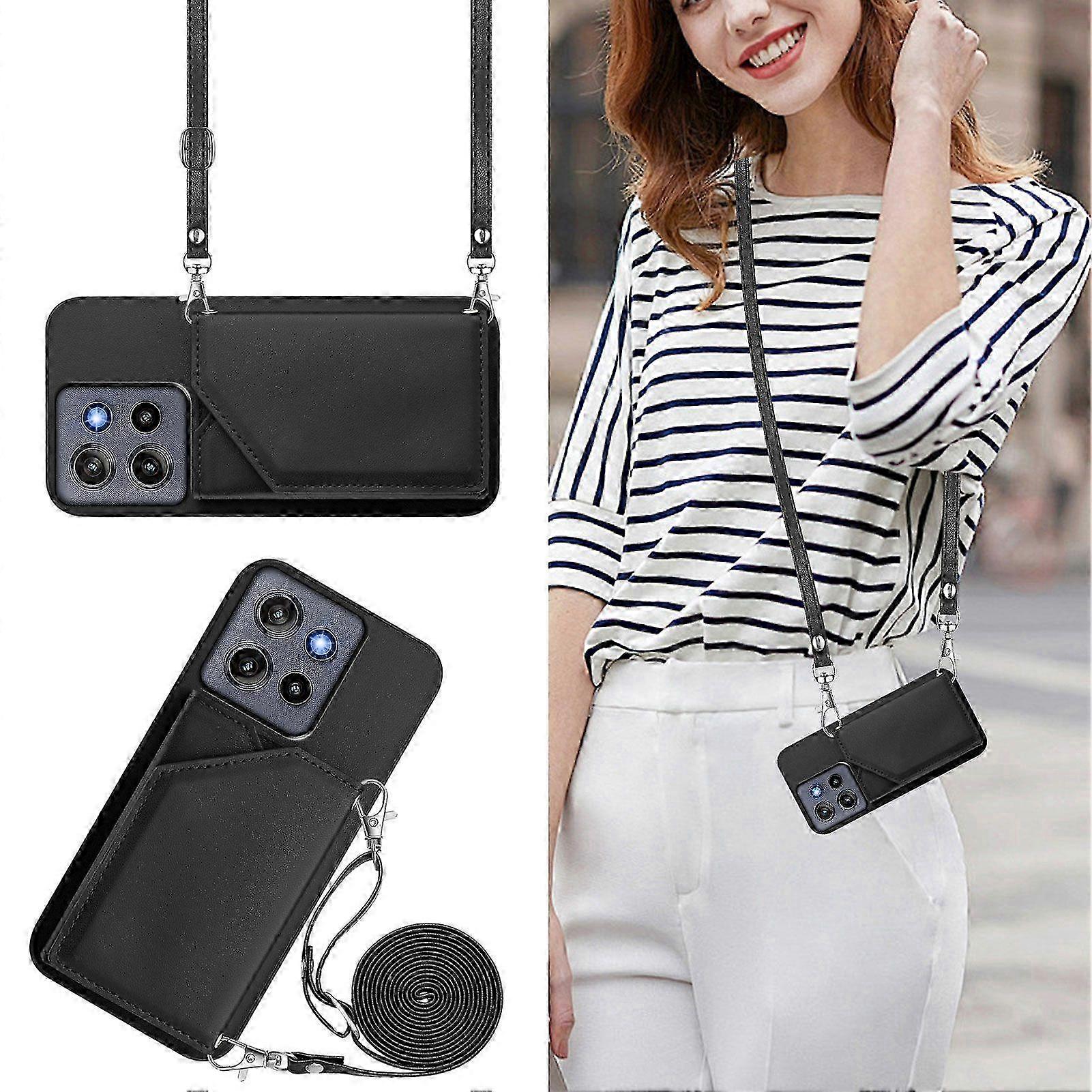 Rugged Protective Wallet Case with Magnetic Closure, Card Slots & Shoulder Strap for Motorola Edge 50 Neo-Compatible Devices