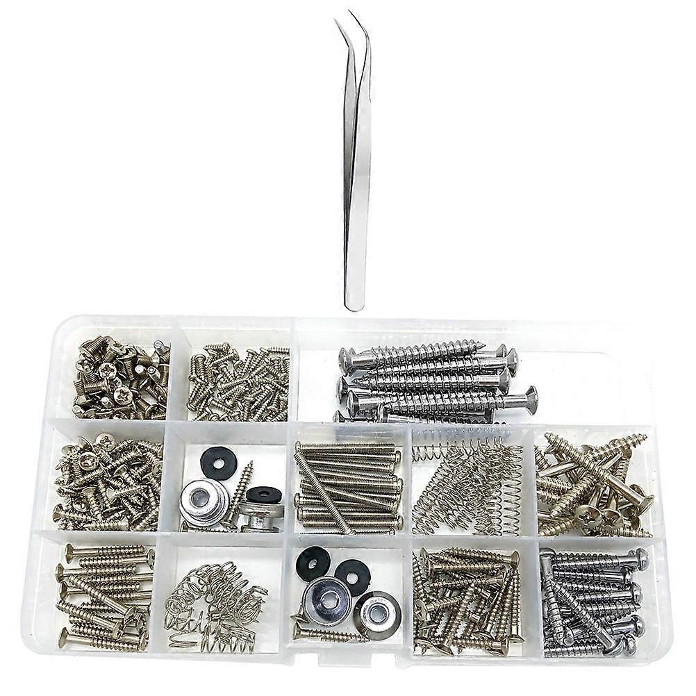 Guitar Repair Tool Kit with 254PCS Includes Screw Strap Buttons and Tweezers for Electric Guitars