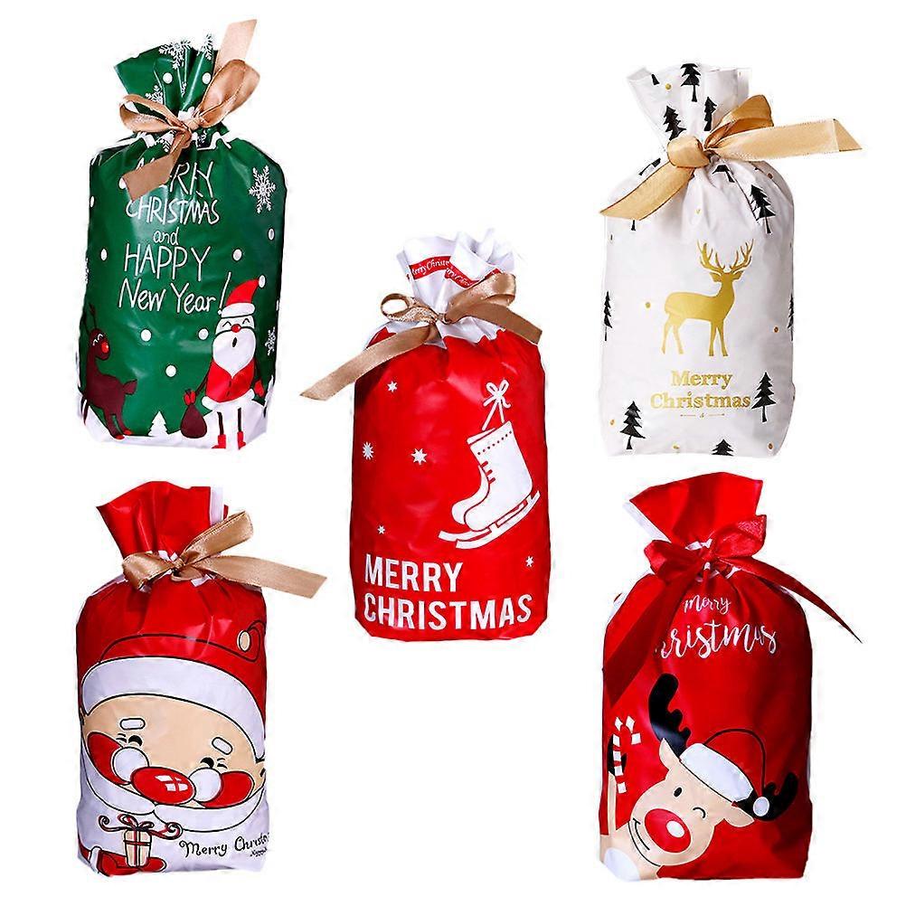 Assorted Color Christmas Wrapping Bag Plastic Drawstring Bag for Storage Use