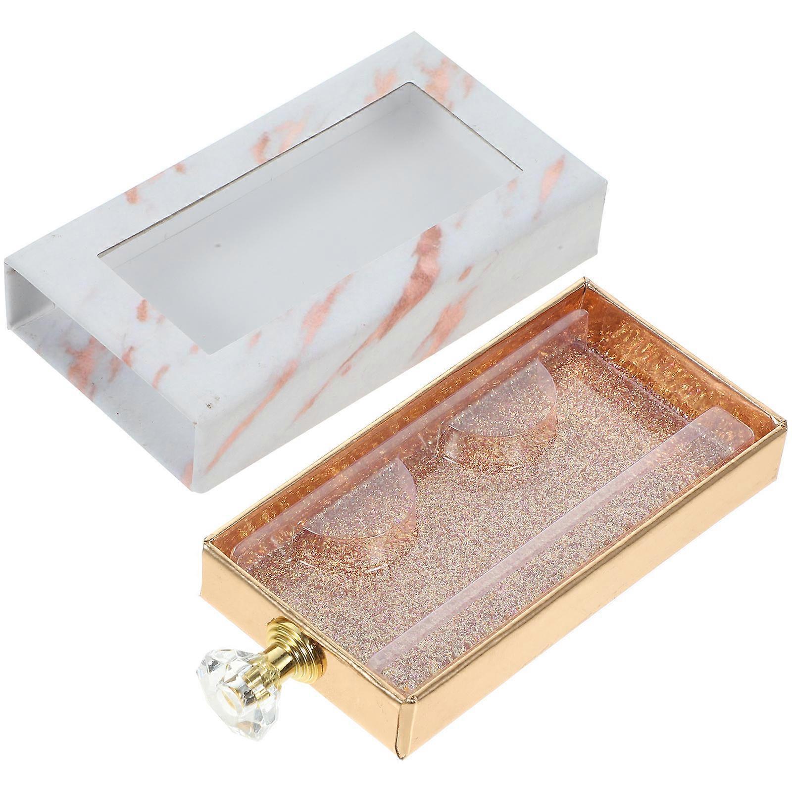 Rectangle Fake Lash Storage Box with Clear Window and Handle for Travel Multi Color Plastic 7.5 x 5.2 x 2.8 Inches