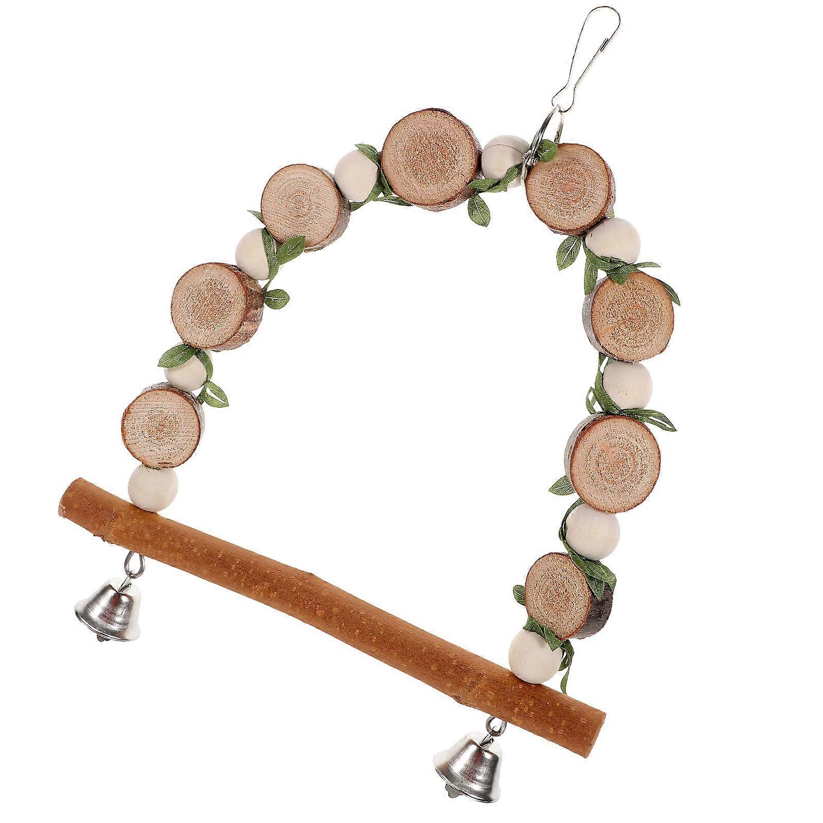 Wooden Bird Swing Stand for Parrot Perch and Play Natural Wood Toy for Kids Use Assorted Color