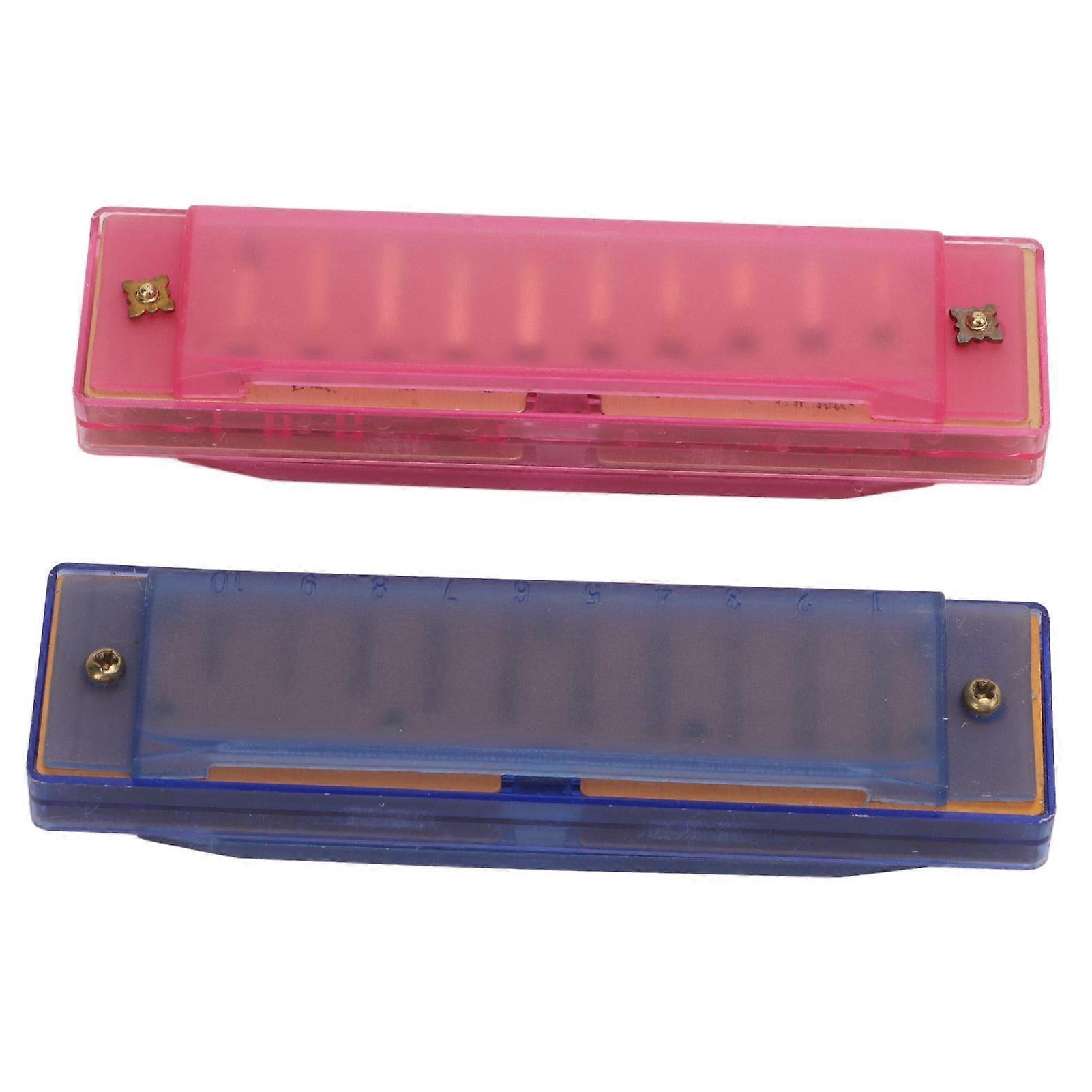 2PCS Harmonica Dustproof Translucent Plastic Case Lightweight Portable Harmonica for Kids