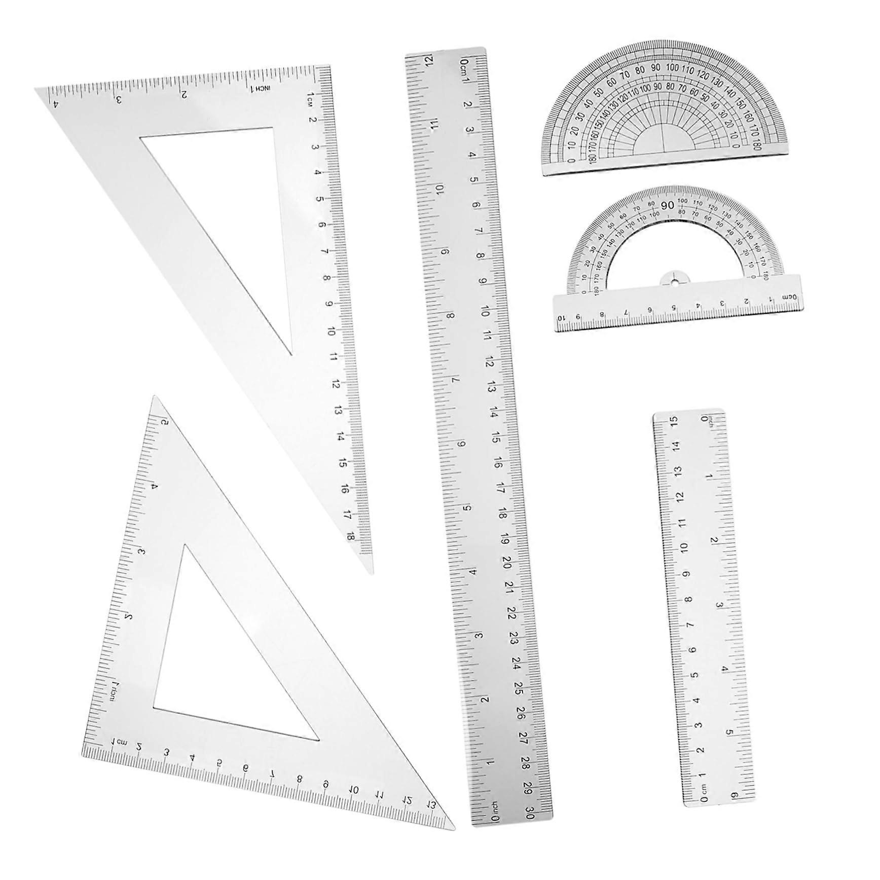 Mathe-Geometrie-Werkzeugset 2 Sets Lineal-Set mit Winkelmesser und Dreieck-Lineal für Schüler 1, 30 cm Transparent