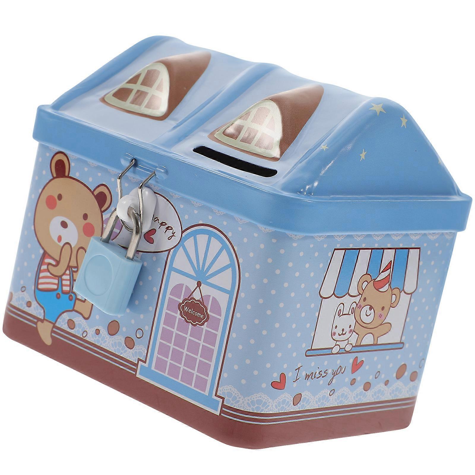 Blue Iron Money Jar for Fish Tank Decor Durable Cartoon Piggy Bank Lovely Kids Room Ornament 4.5 x 3.2 x 3.2 inches