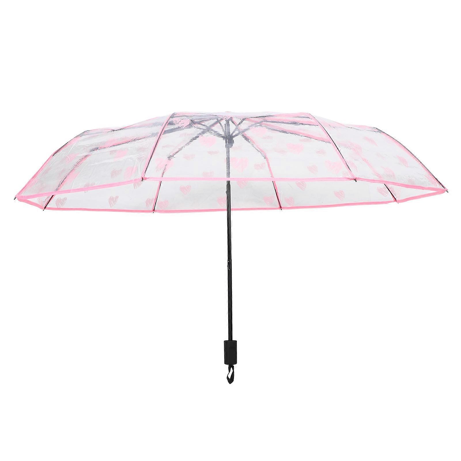 Transparent Folding Umbrella Outdoor Rainproof with Adorable Heart Pattern 1 Set