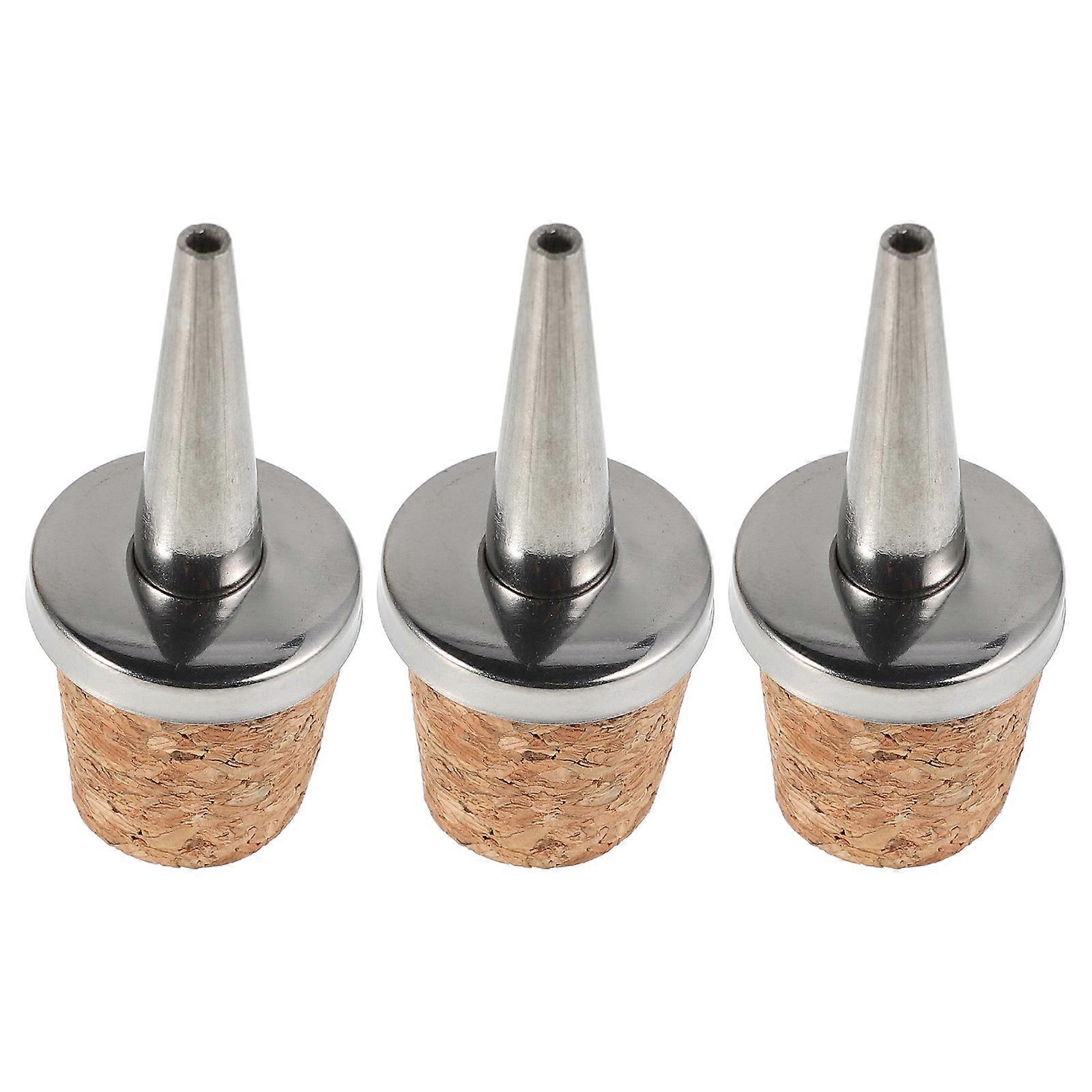 Stainless Steel and Wood Pourers with Stopper for Home Bars and Professional Use 3pcs