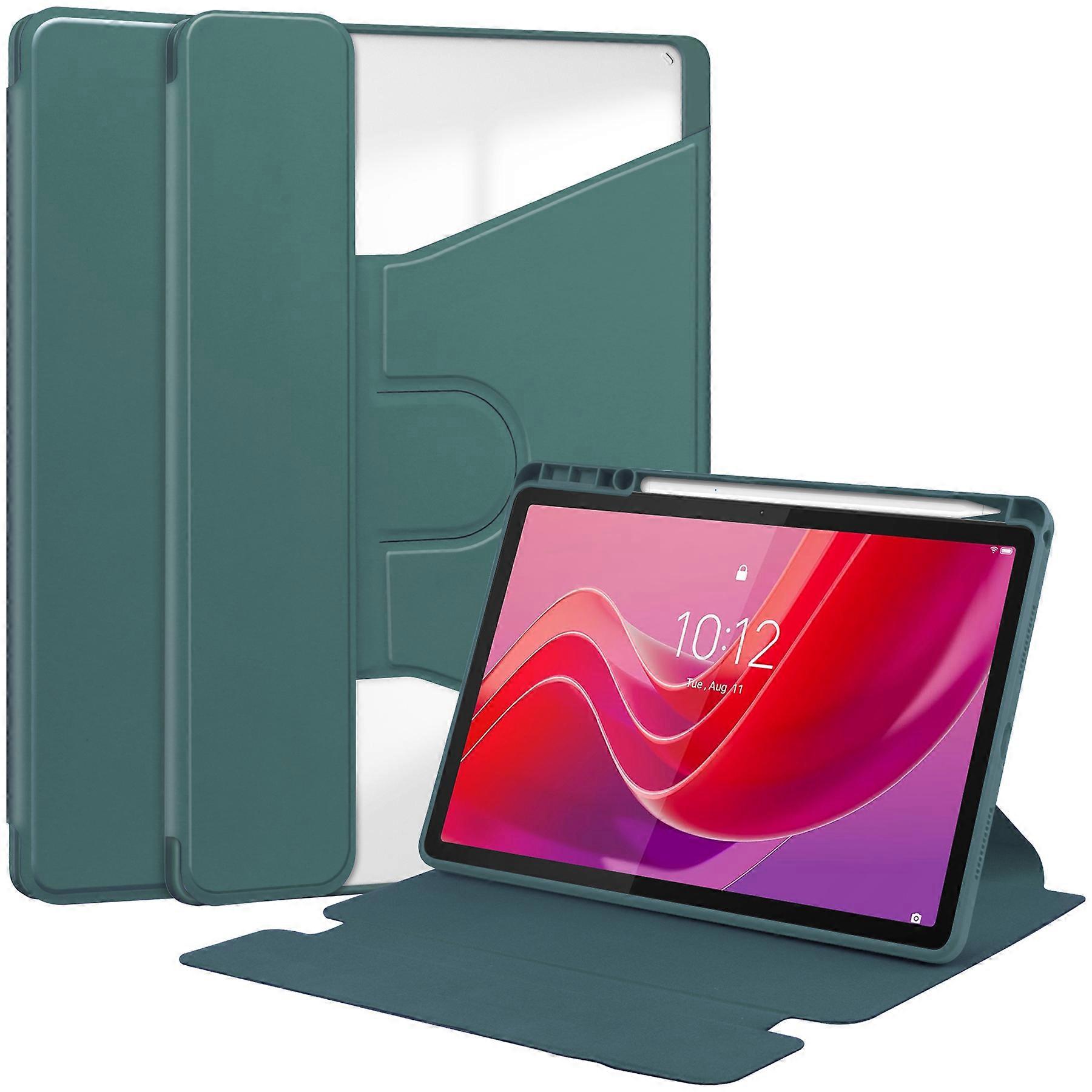 TKdaddy Pour Lenovo Tab M11 Xiaoxin Pad 11 2024 Étui pour tablette Support rotatif à 360 degrés Couverture anti-chute (sans clavier) Vert noirâtre