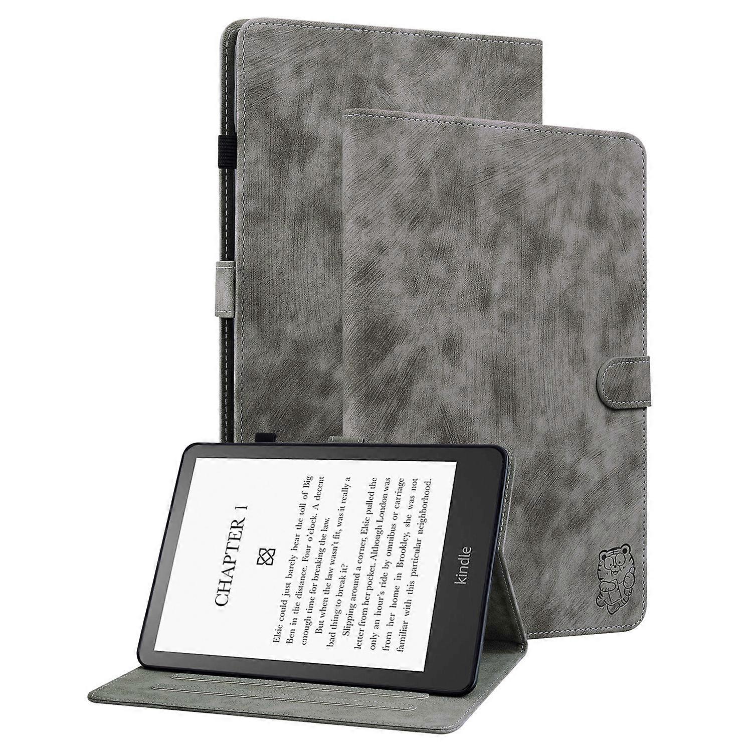 För Amazon Kindle Paperwhite (2024) Case kortplatser PU Läder Stativ E-Reader Lock Grå