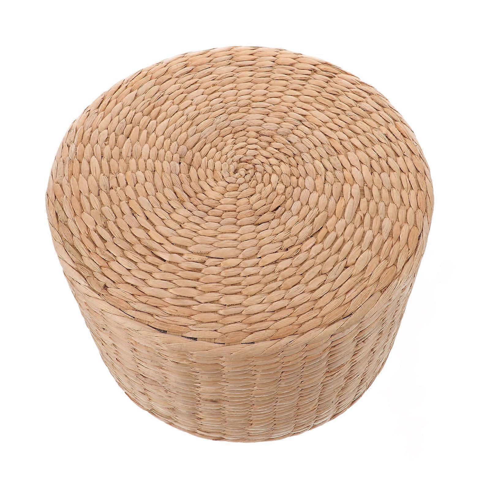 Brown Woven Grass Stool for Kids Use Lightweight and Safe Perfect as Footrest or Small Table