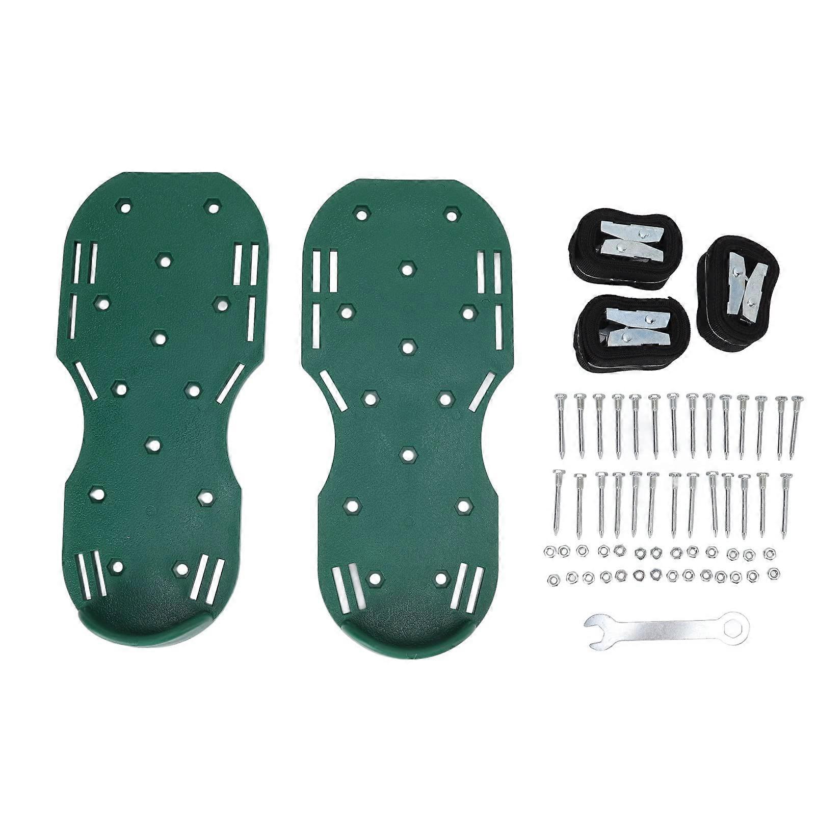 Lawn Aerator Shoes, Manual Lawn Scarifier, Grass Spike Shoes with Metal Strap (Green)