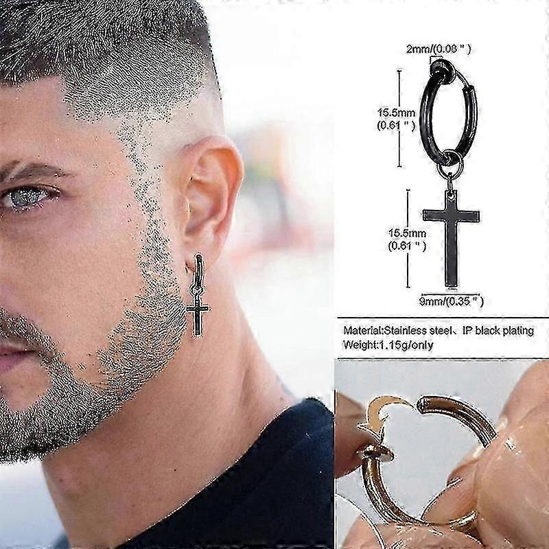 Σταυρό σκουλαρίκια Mens, Σκουλαρίκια Huggie Hoop, ανδρικά ανοξείδωτα κοτσύφια σταυρό σκουλαρίκι χωρίς διάτρηση