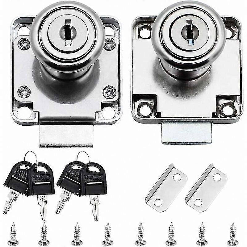 2-Pack Office Drawer Locks, 20mm Silver Cabinet Locks for Cupboards & Drawers - Durable & Secure