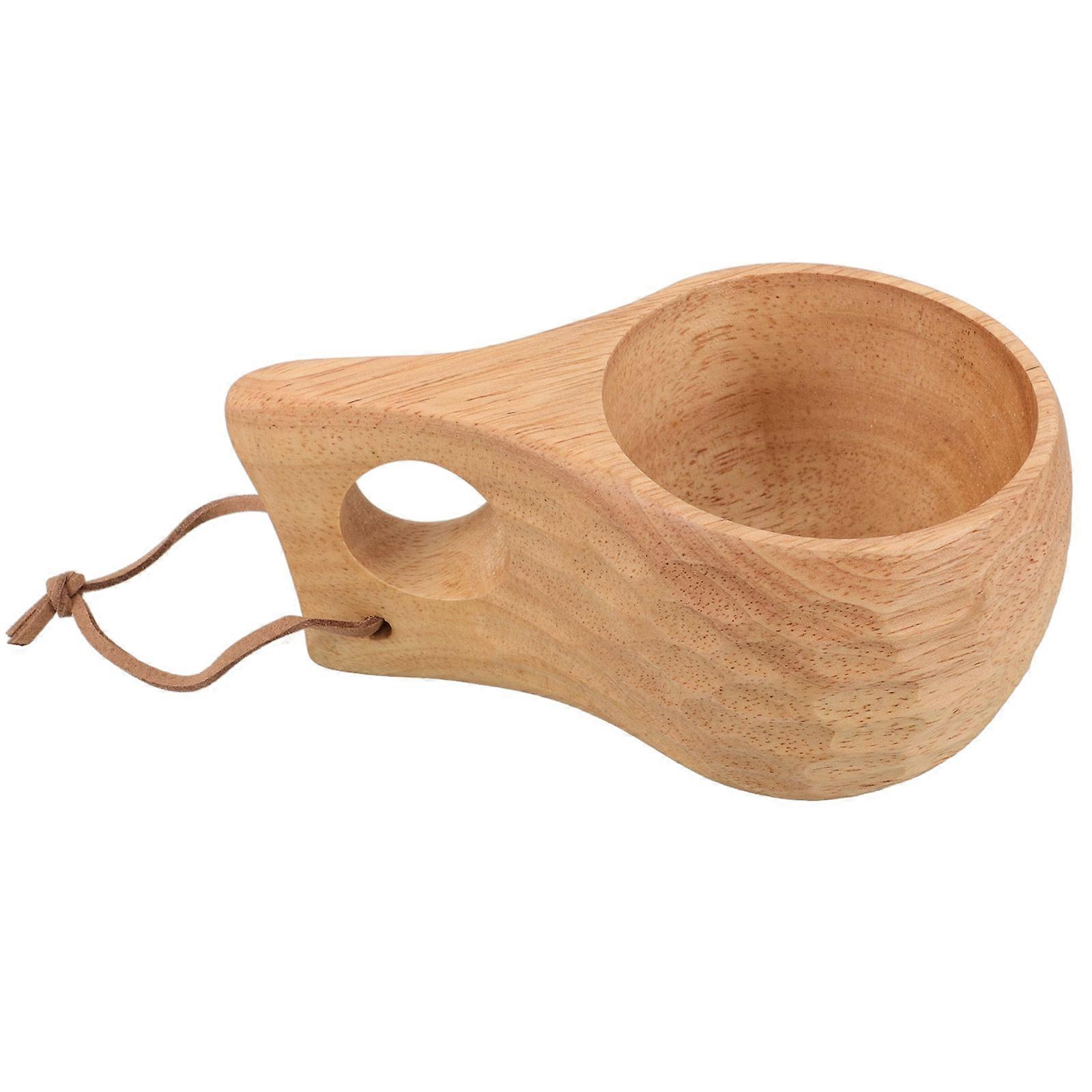 Round Hole Handle Wooden Mug Simple Design 1Pcs