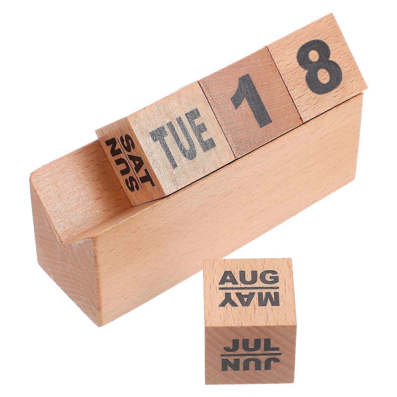 Wooden Decorative Calendar with Pen Slot Smooth Polishing 1 Set Chic Desktop Style