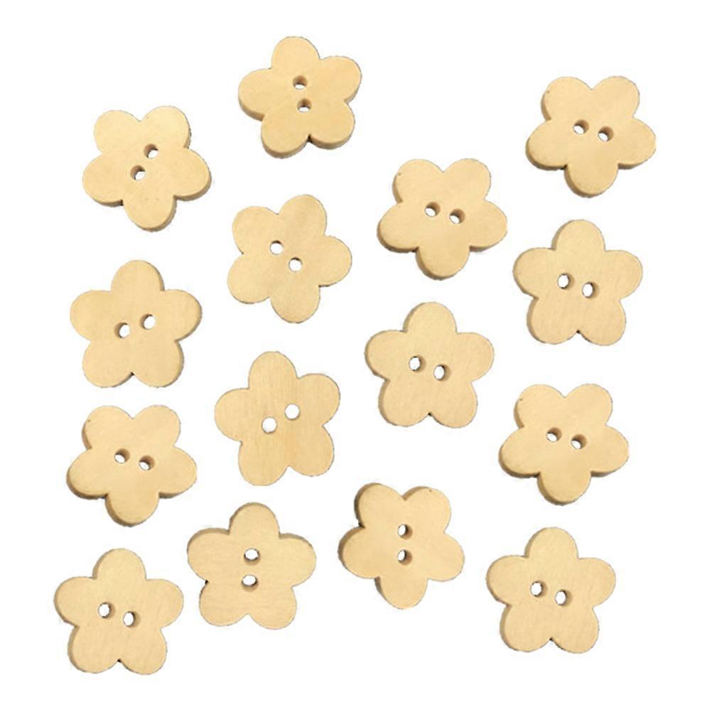 Colorful Khaki Flower Wooden Buttons for Clothes Use, Durable Synthetic Material, 100pcs