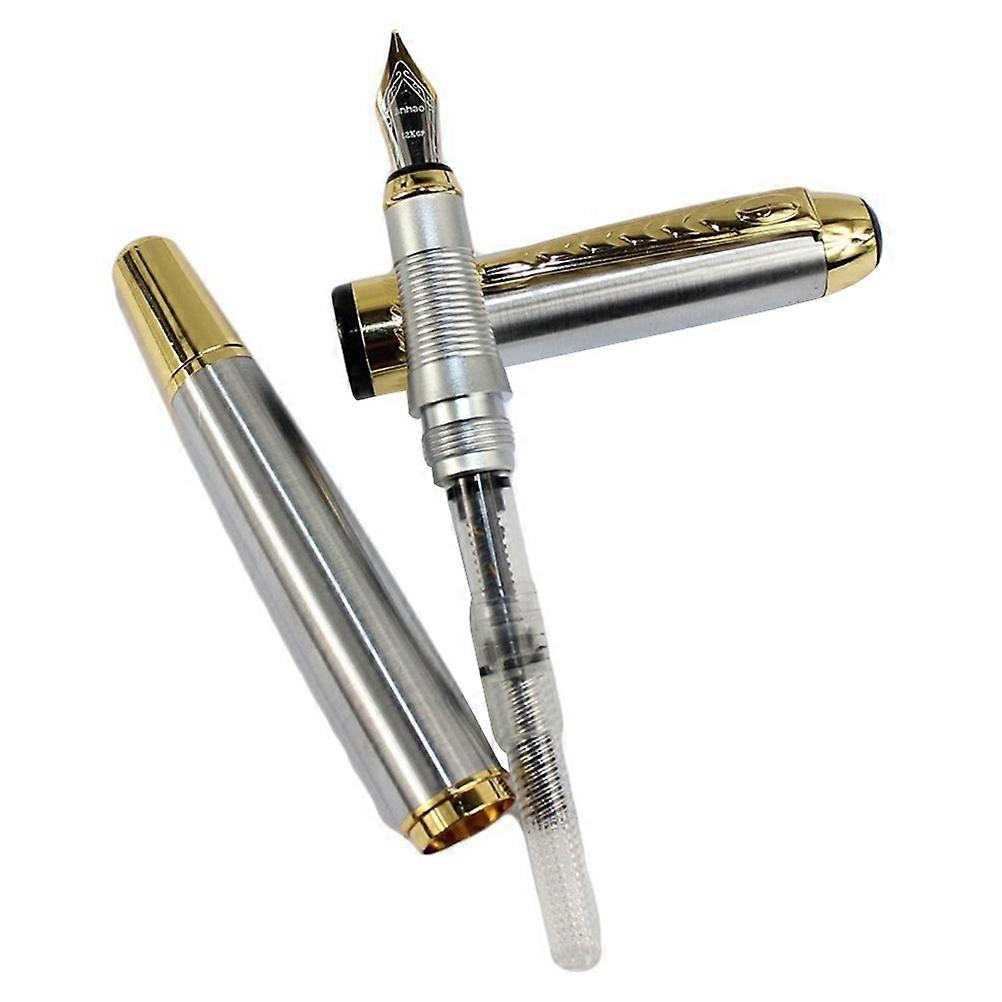 Vulpen, Medium Point, Glanzend Zilveren Lak met Gouden Bies