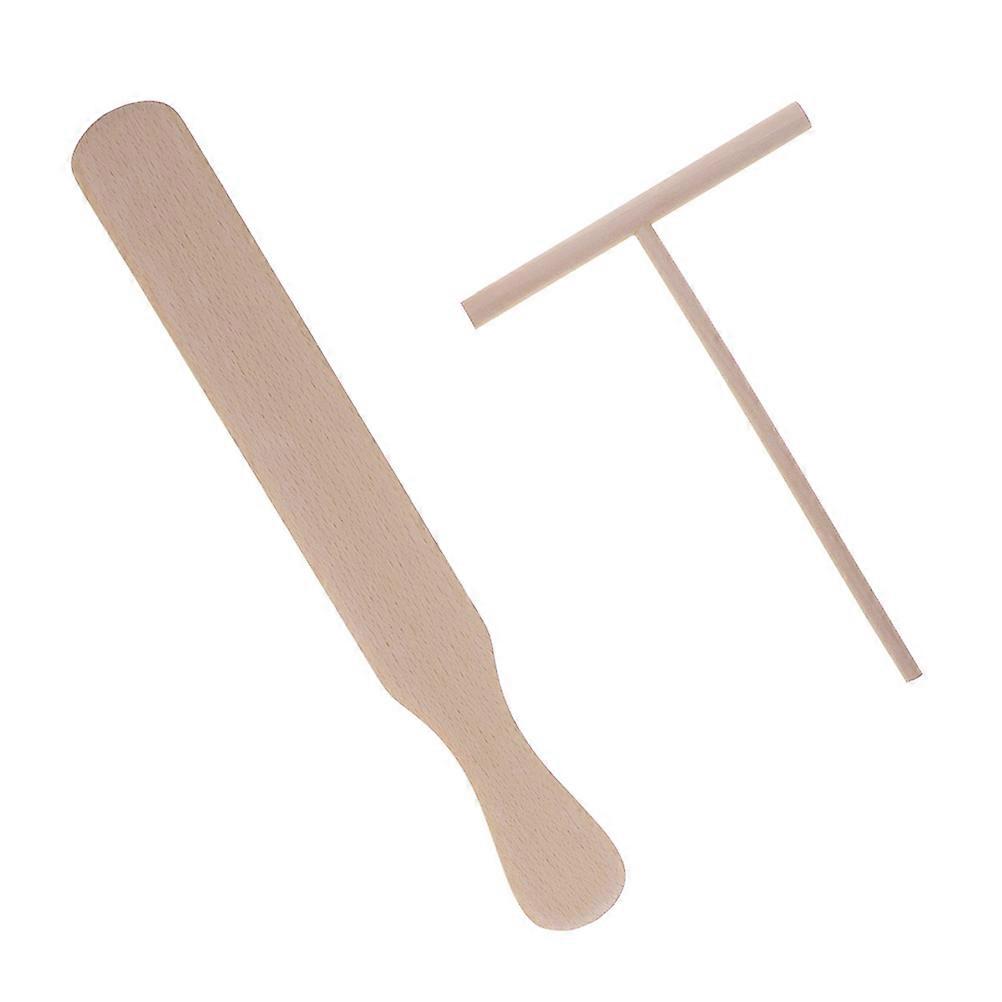 Light Yellow Wooden Crepe Spreader and Spatula Set for Cooking Use, Ergonomic Design, 4 Piece Kit