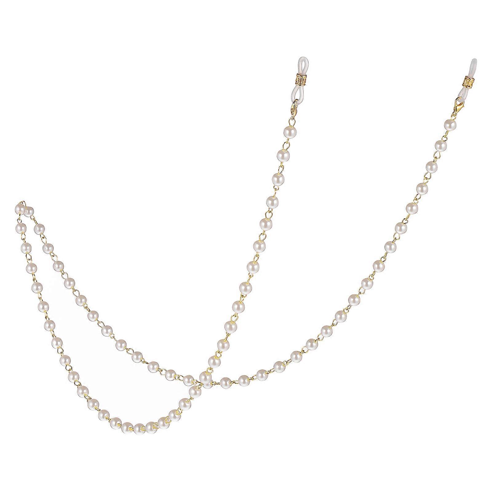 Pearl Beaded Necklace for Glasses Holding White Adjustable Chain Strap Eyeglass Lanyard