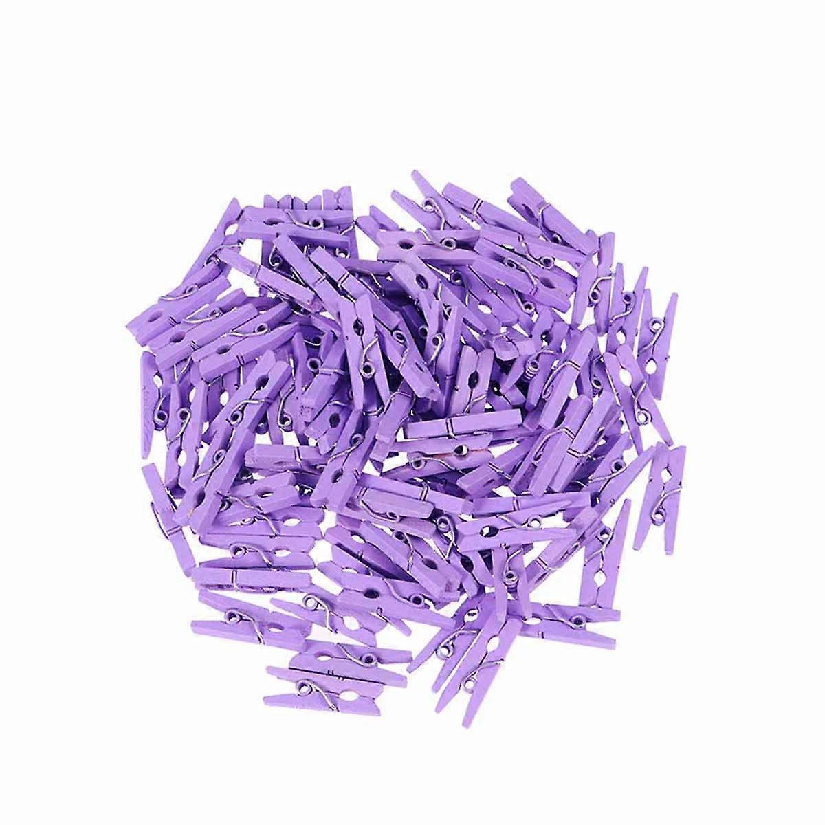 Purple Wooden Clothespins for Decoration Heavy Duty and Rust Resistant Craft Clips 100pcs Mini