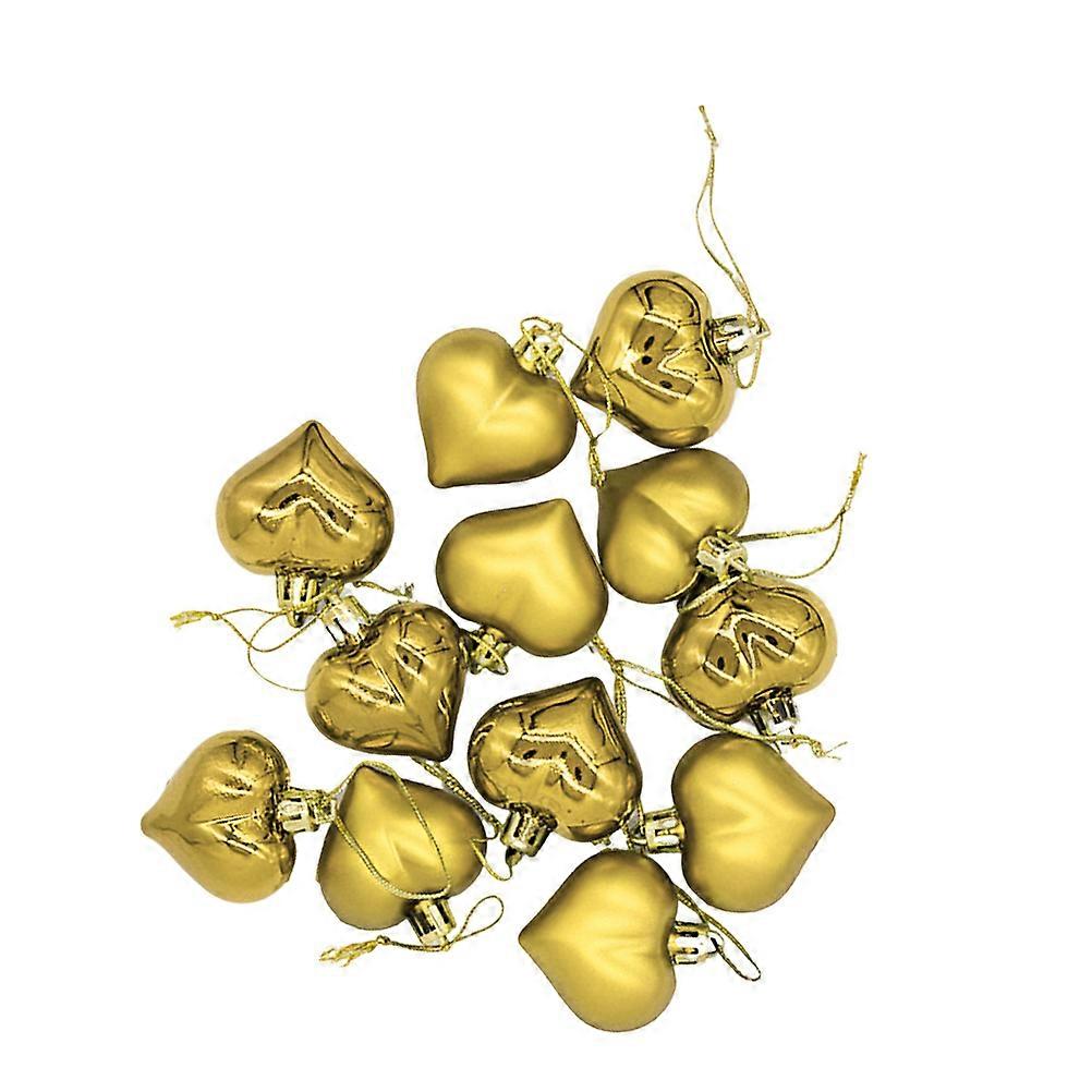 12 Pcs Heart Shape Christmas Decoration Set In Golden For Festive Atmosphere With Creative Hanging Ornament Design