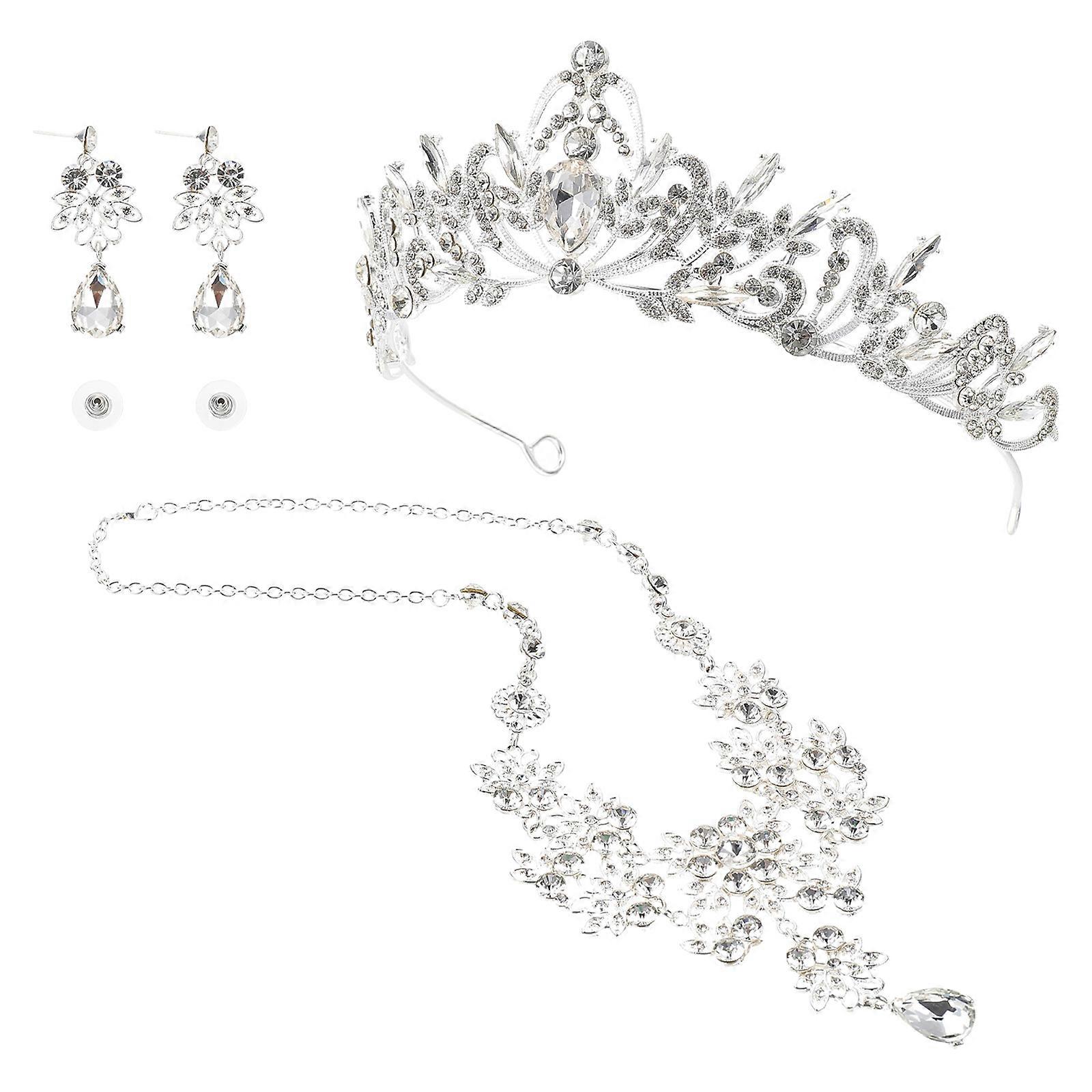 Elegant Crown Design With And Necklace Jewelry Set For Women Suitable For Photography Props And Special Events 1 Set