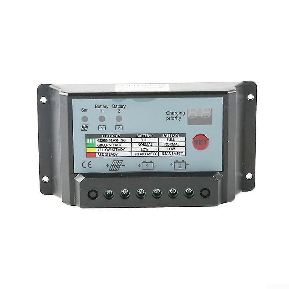Sustainable energy management with dualbattery solar charge controller, ideal for offgrid use (10 A).
