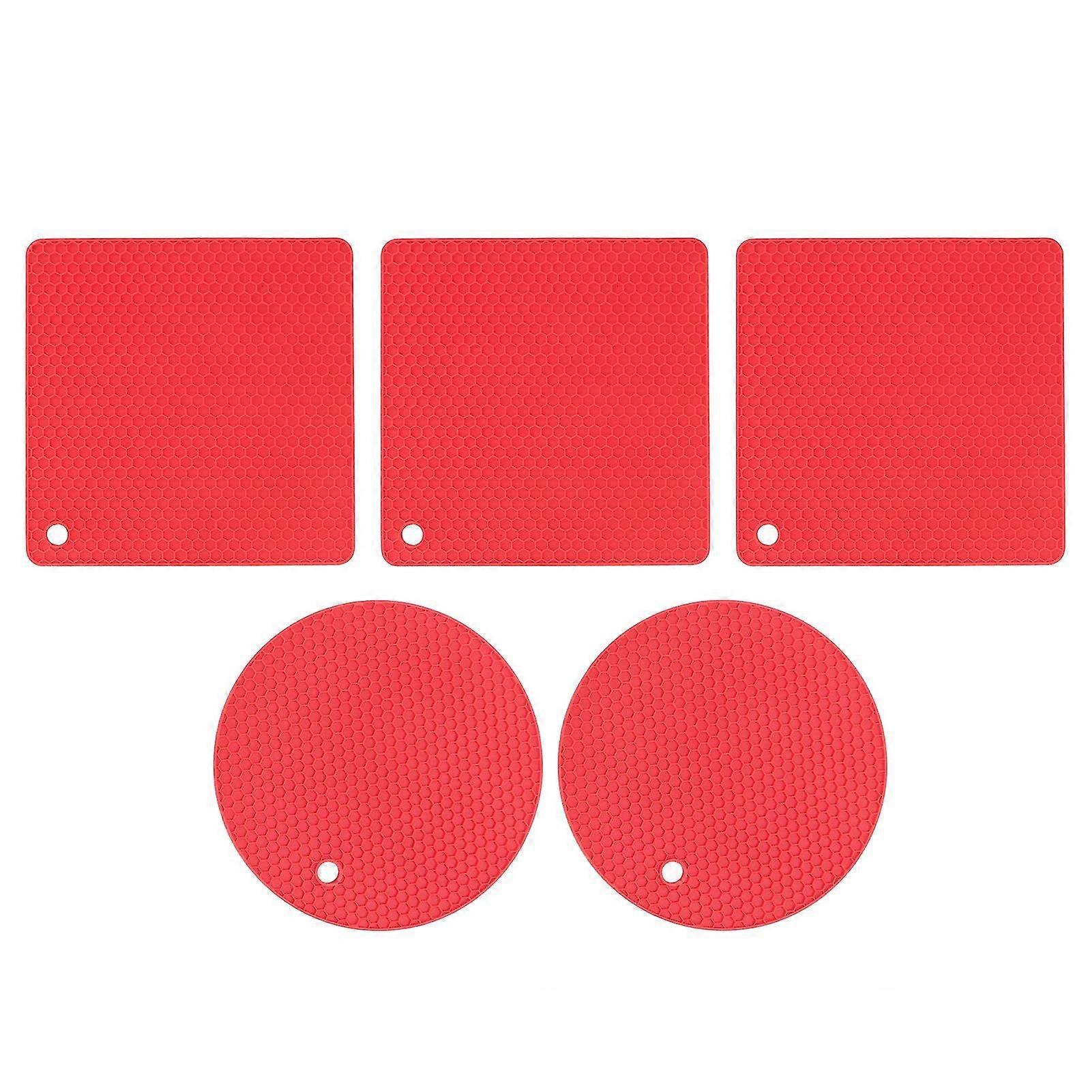 Set of 2 Round & 3 Square Silicone Honeycomb Mat Hot Pads - Multipurpose Trivet Mats for Hot Dishes & Kitchen Tables