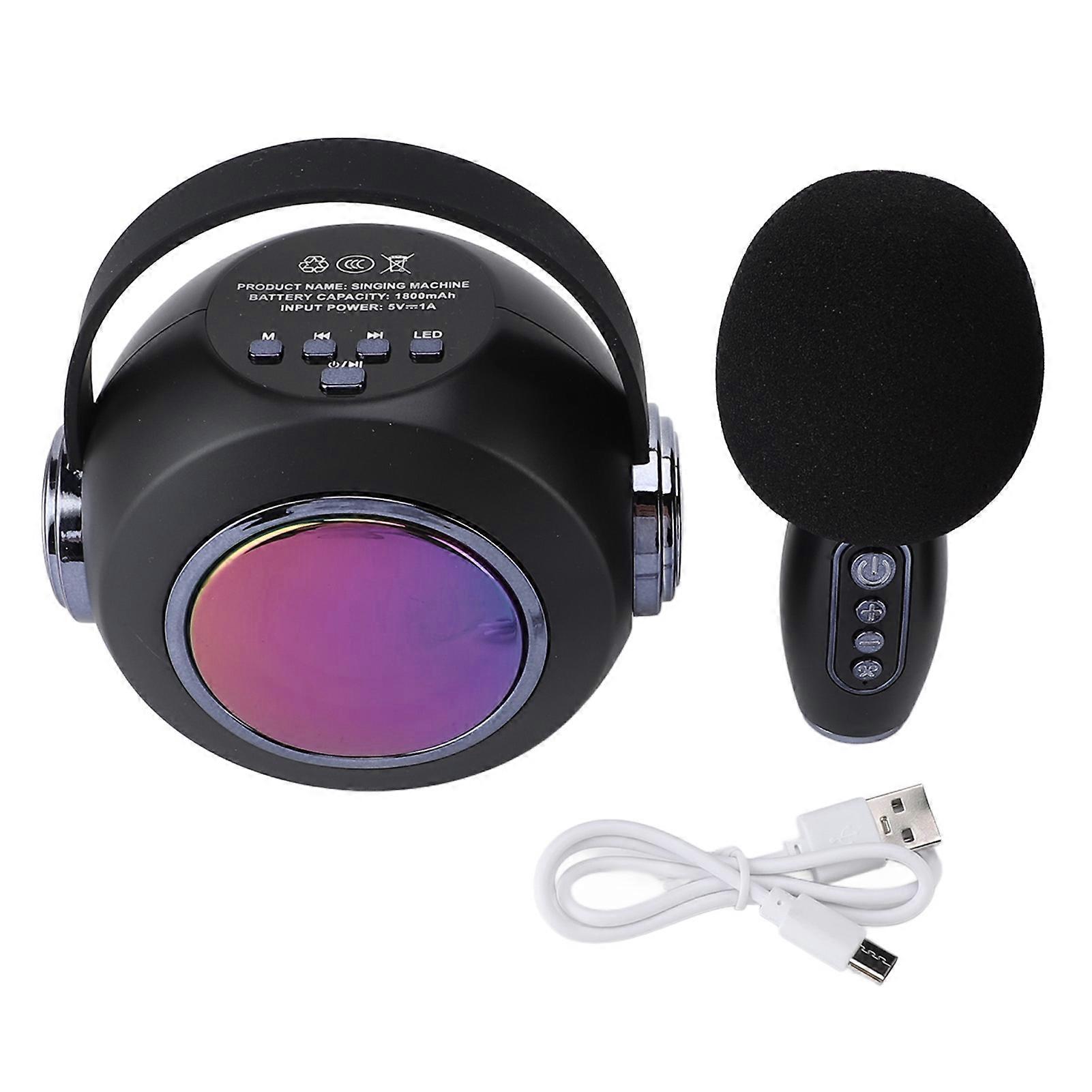 Bluetooth Mics Speaker Set with Colourful Light Effect Noise Reduction Support 32G Memory Card Wireless Karaoke Machine Black Single Mic