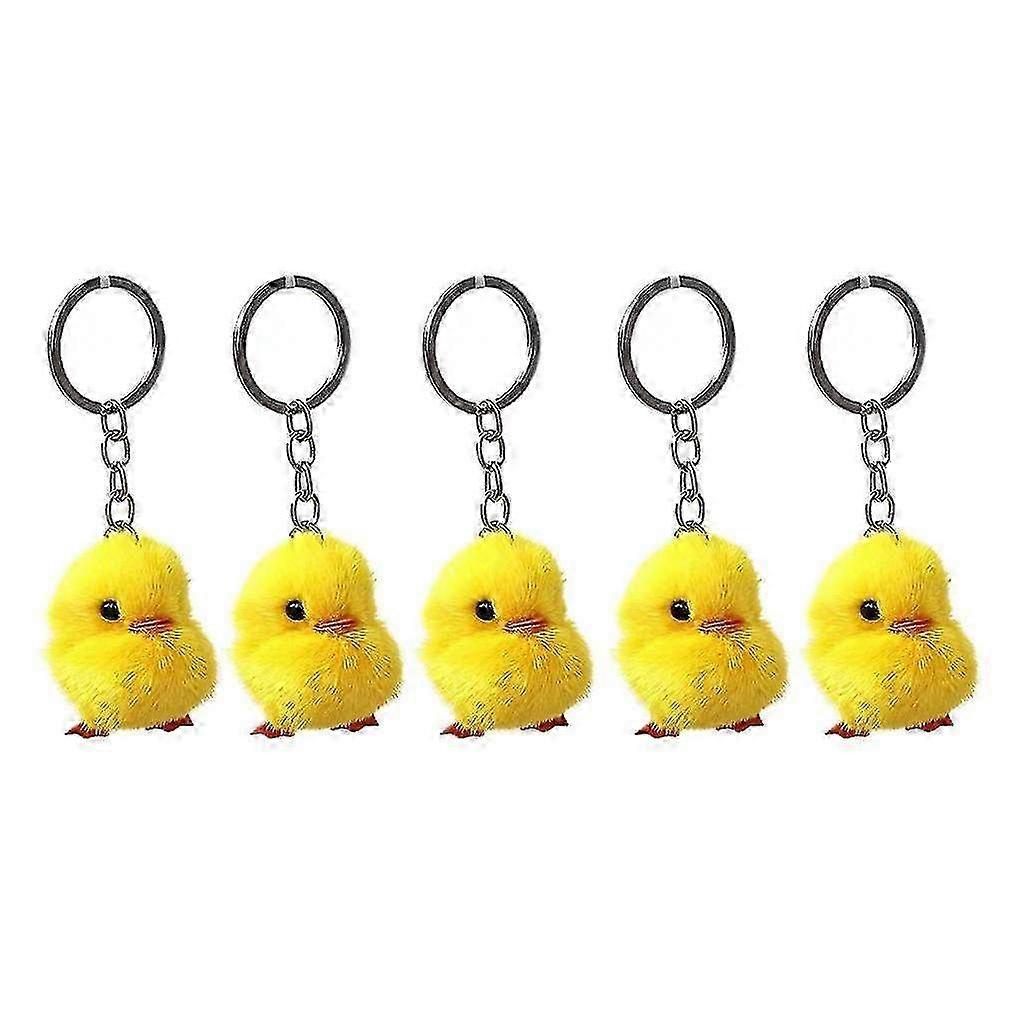 5 Pcs Furry Yellow Duck Keychain Chick Keychains for Handbag Backpack Wallet Ins