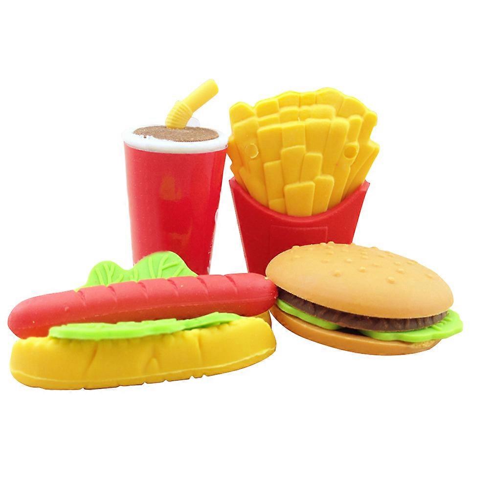 Kids Erasers 4Pcs Children Simulation Burger Fries Shaped Eraser Assorted Color Portable Erase Pencil Writing