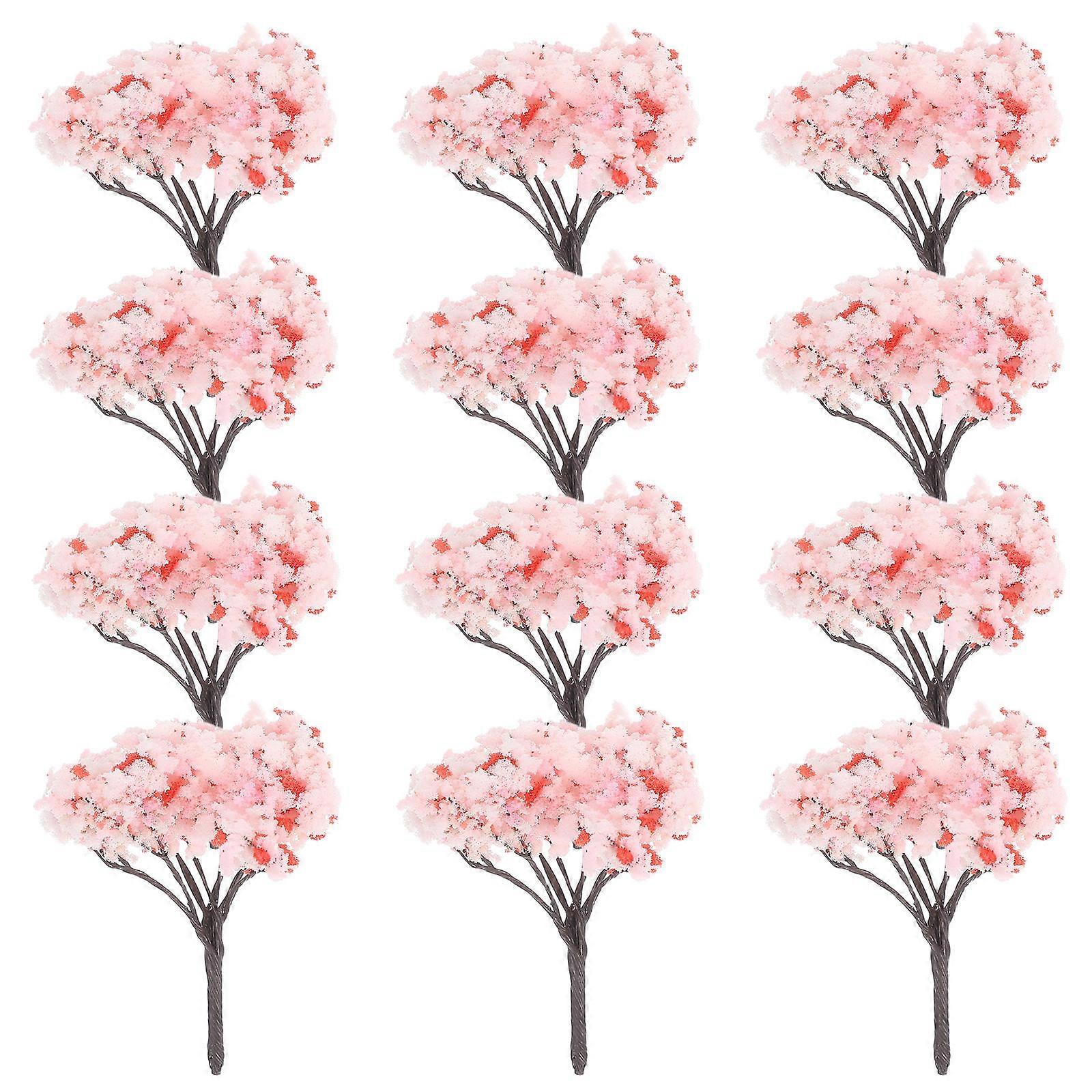 12Pcs Cherry Blossom Mini Trees For Model Builders Craft Projects Perfect For Enhancing Train Scenery And Micro Landscape