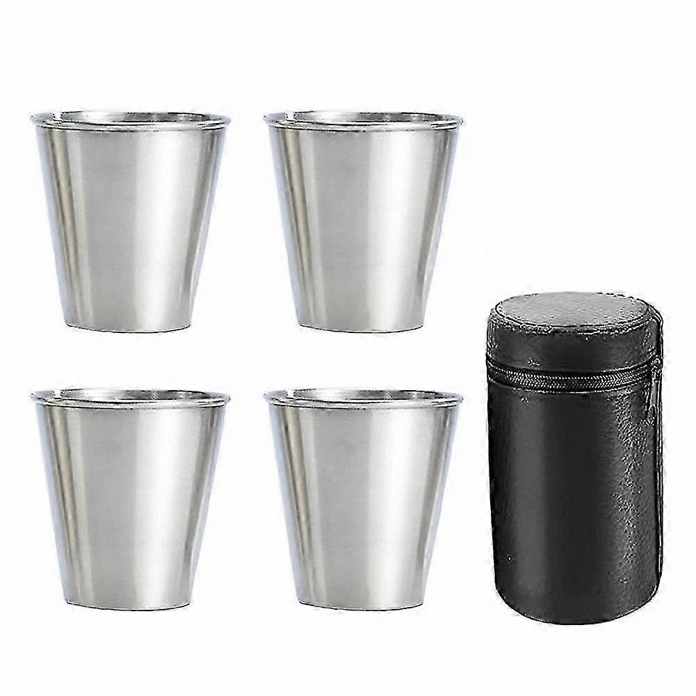 Stackable Metal Shot Glasses with Leather Bag, 4-Pack