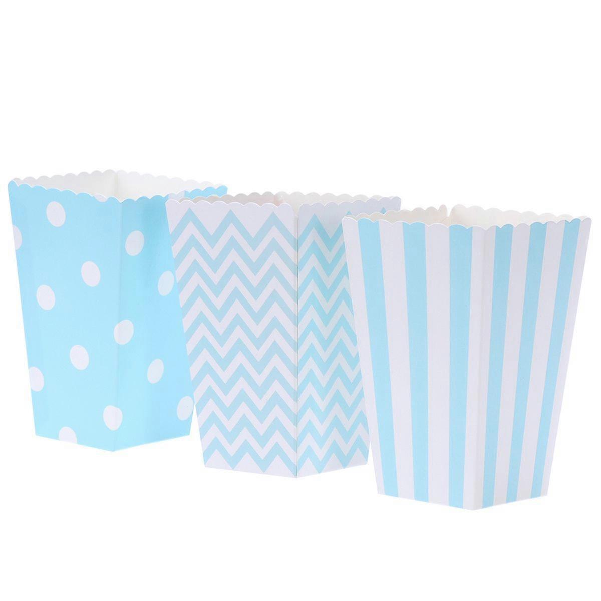 48pcs Popcorn Carton Rugby Stripe Wave Dot Pattern Decorative Dinnerware for Birthday Parties / Baby Showers / Graduations (Blue)
