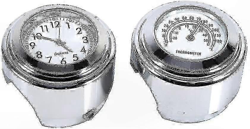 Waterproof Motorcycle Handlebar Clock with Temperature Display, 7/8" Digital Thermometer in White
