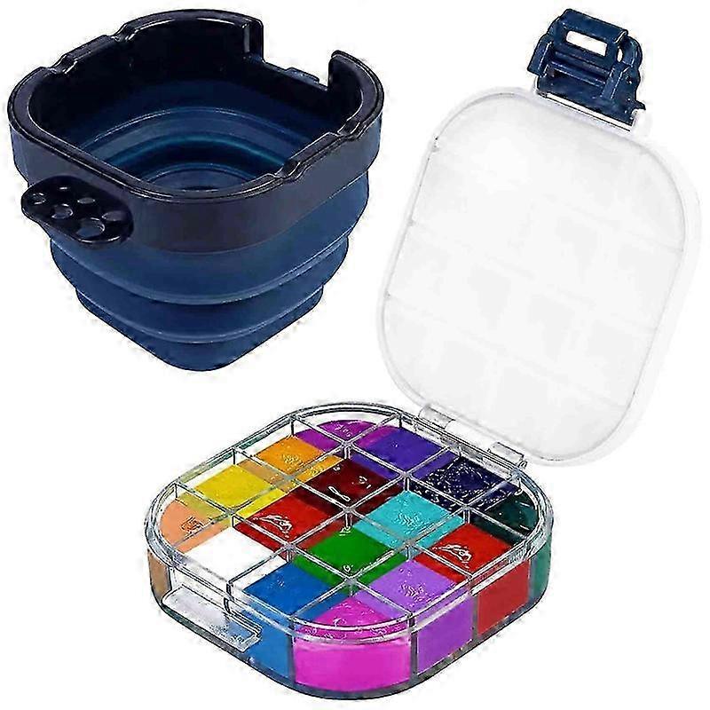 Paint Saver Storage Palette Box with 16 Wells & Lid - Airtight Brush Basin Box