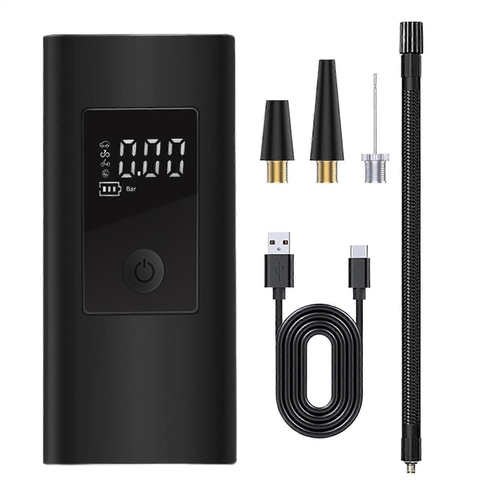 Wireless Car Tire Inflator - Rechargeable Digital Air Pump with 3 Nozzles for Tires, Mattresses, and Sports Balls