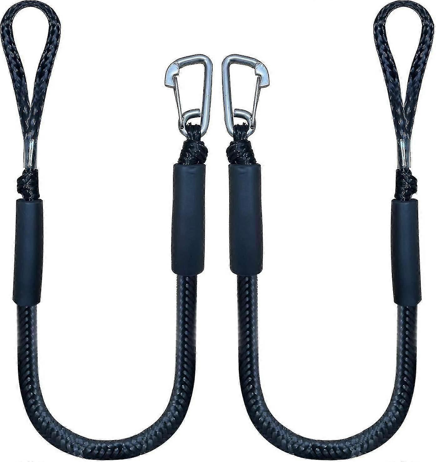 Bungee Dock Line With Hook , Black Mooring Rope For Boat 4 Ft 2 Pack Black