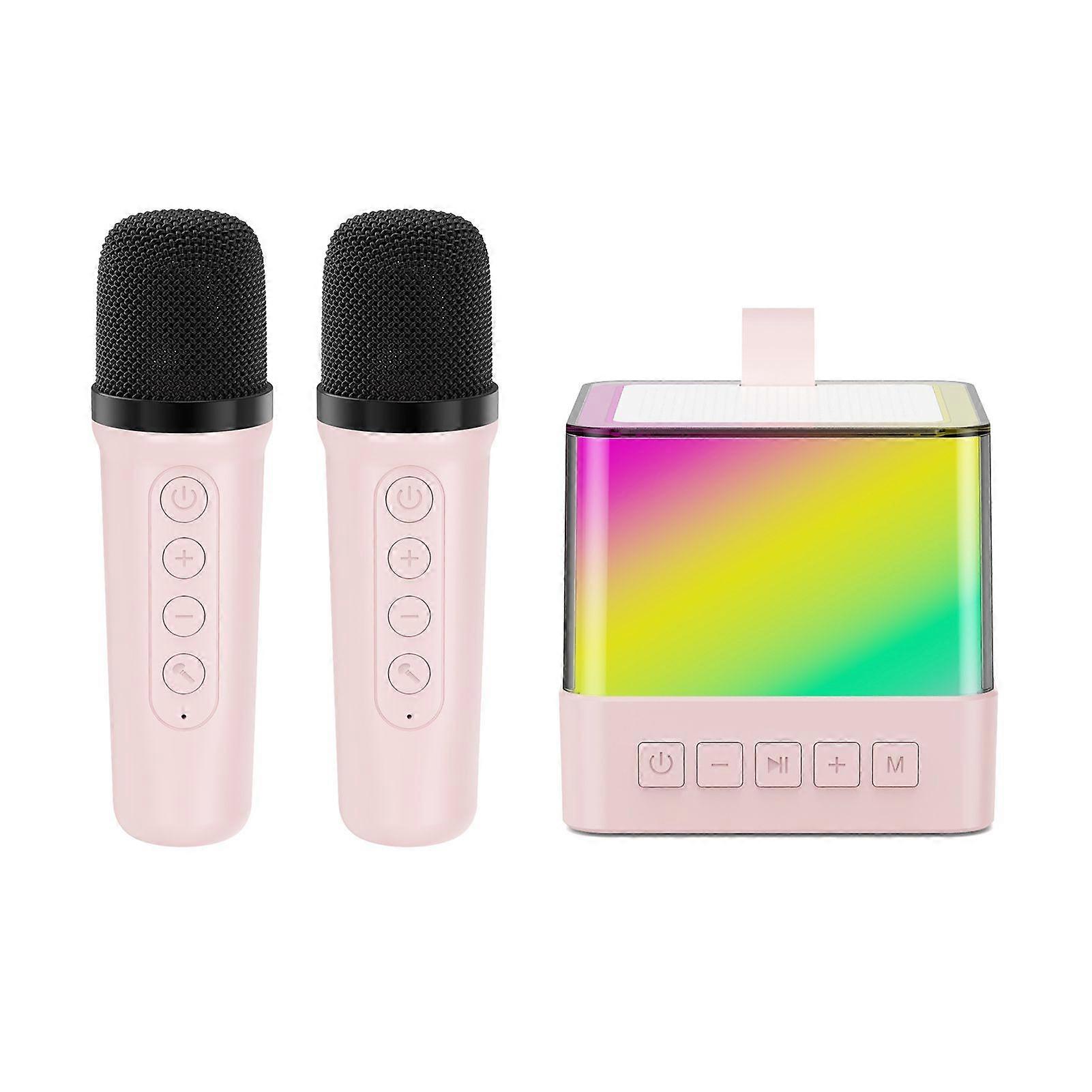 Karaoke Machine for Kids and Adults BT Singing Speaker with 2 Wireless Mics and LED Lights Portable Small Karaoke Machine for Home Party