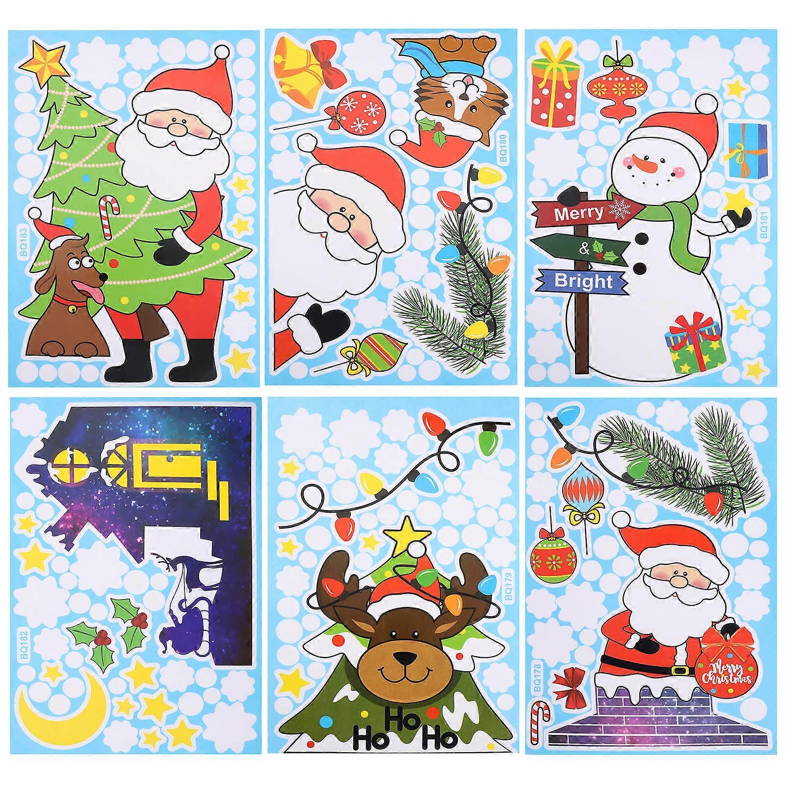 Holiday Window Clings Set Christmas Party Smooth Surface Decor Pvc Removable 6sheets