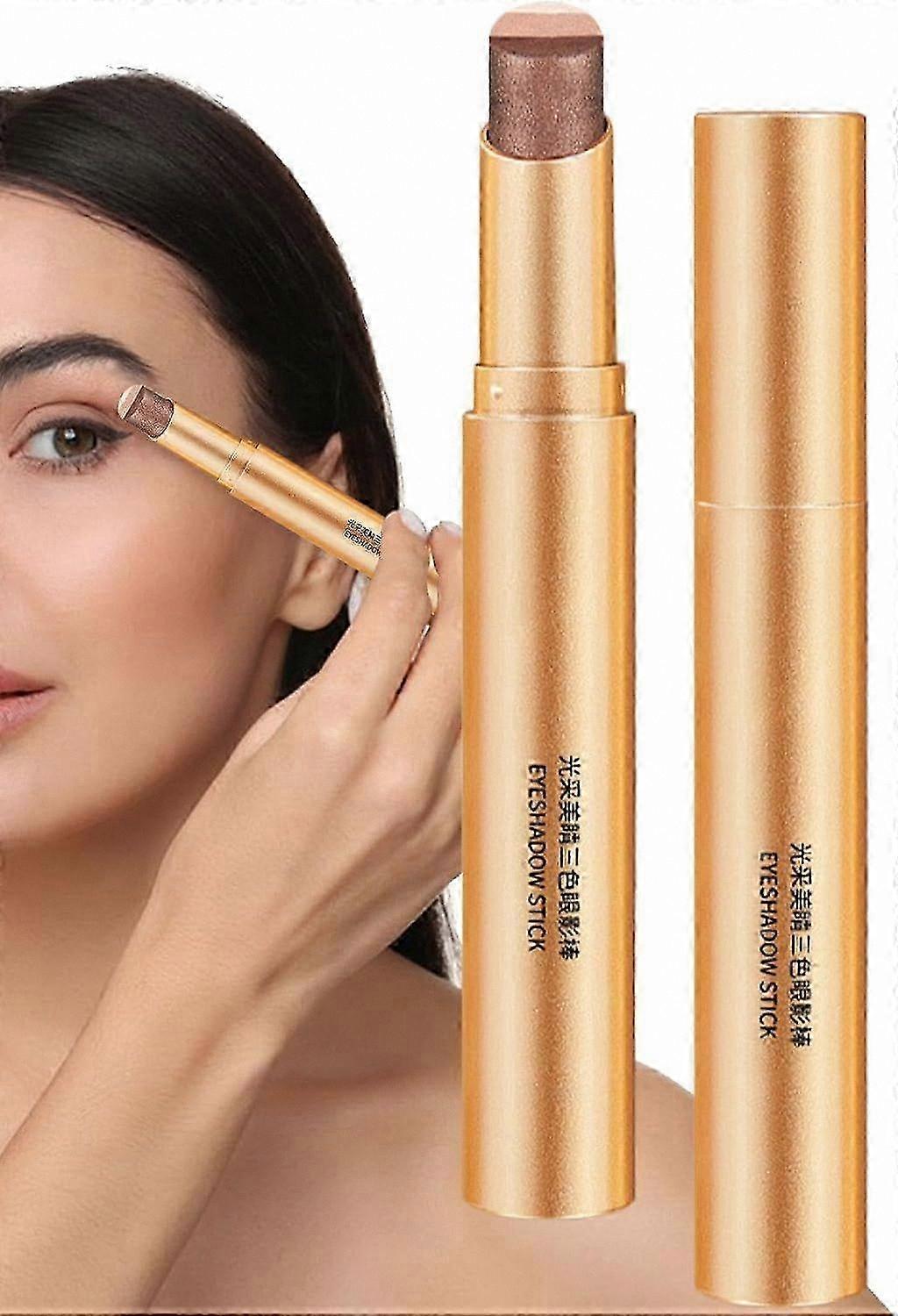 3-Color Gradient Eyeshadow Stick - Waterproof Shimmer & Glitter Pencil for All Gs, Brown Tones