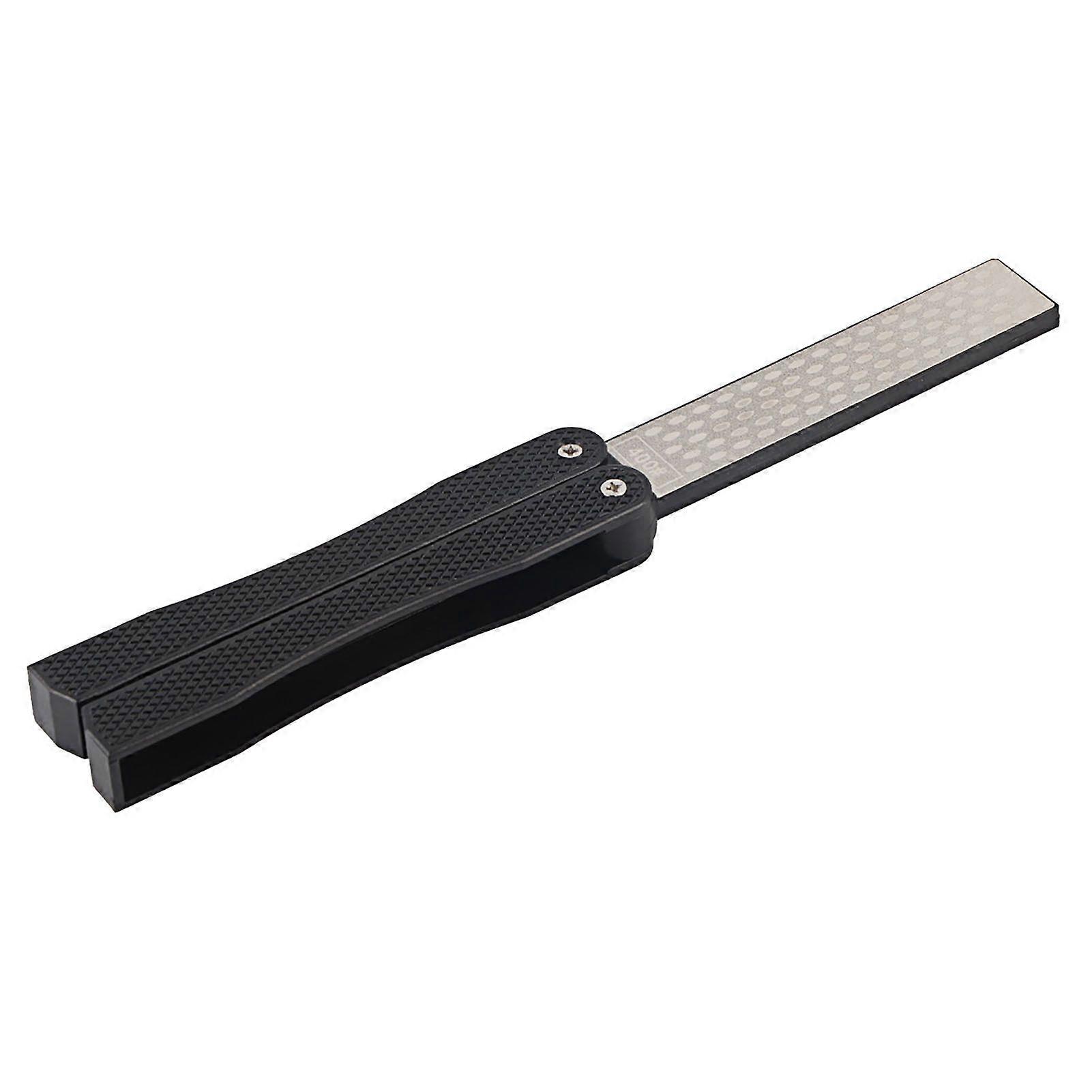 Double Sided Knife Sharpener Portable Folding Portable AntiSlip Diamond Sharpener(Black )