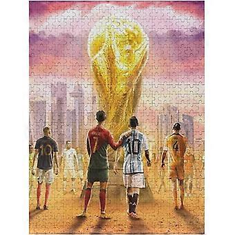 Ronaldo Messi 300/500/1000 Peças Quebra-cabeça Quebra-cabeças Adultos Crianças Jogador de Futebol Dificuldade Quebra-cabeças de Madeira Decoração Familiar Jogo de Educação Para
